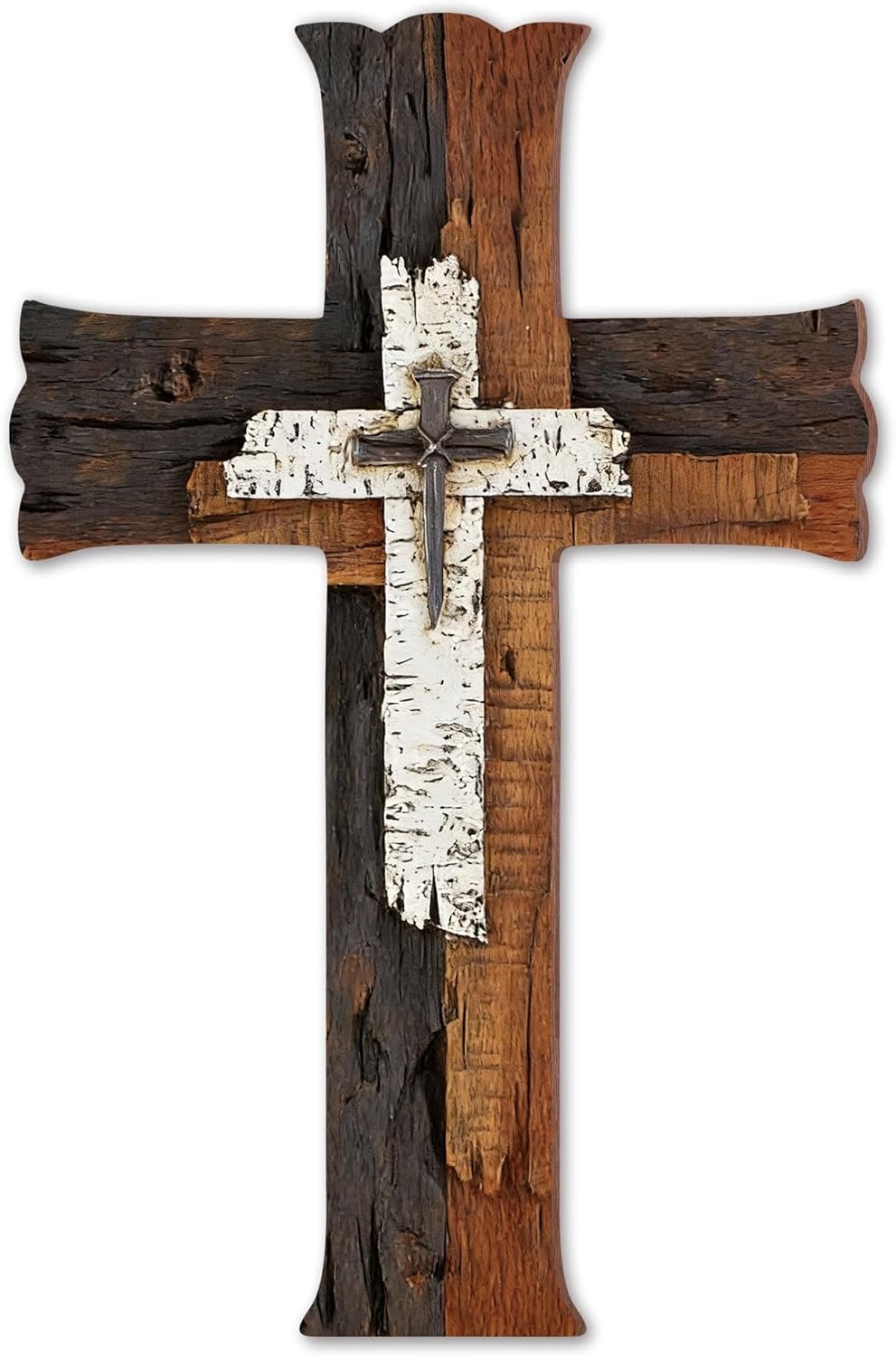 TNVDFNBR Decorative Wooden Cross Wall Hanging Decor, Rustic Cross Religious Multi Weathered Wood Look Home Decorations, for Church Home Office Baptism Gift for Christian (6.5×10 Inches)-Not 3D