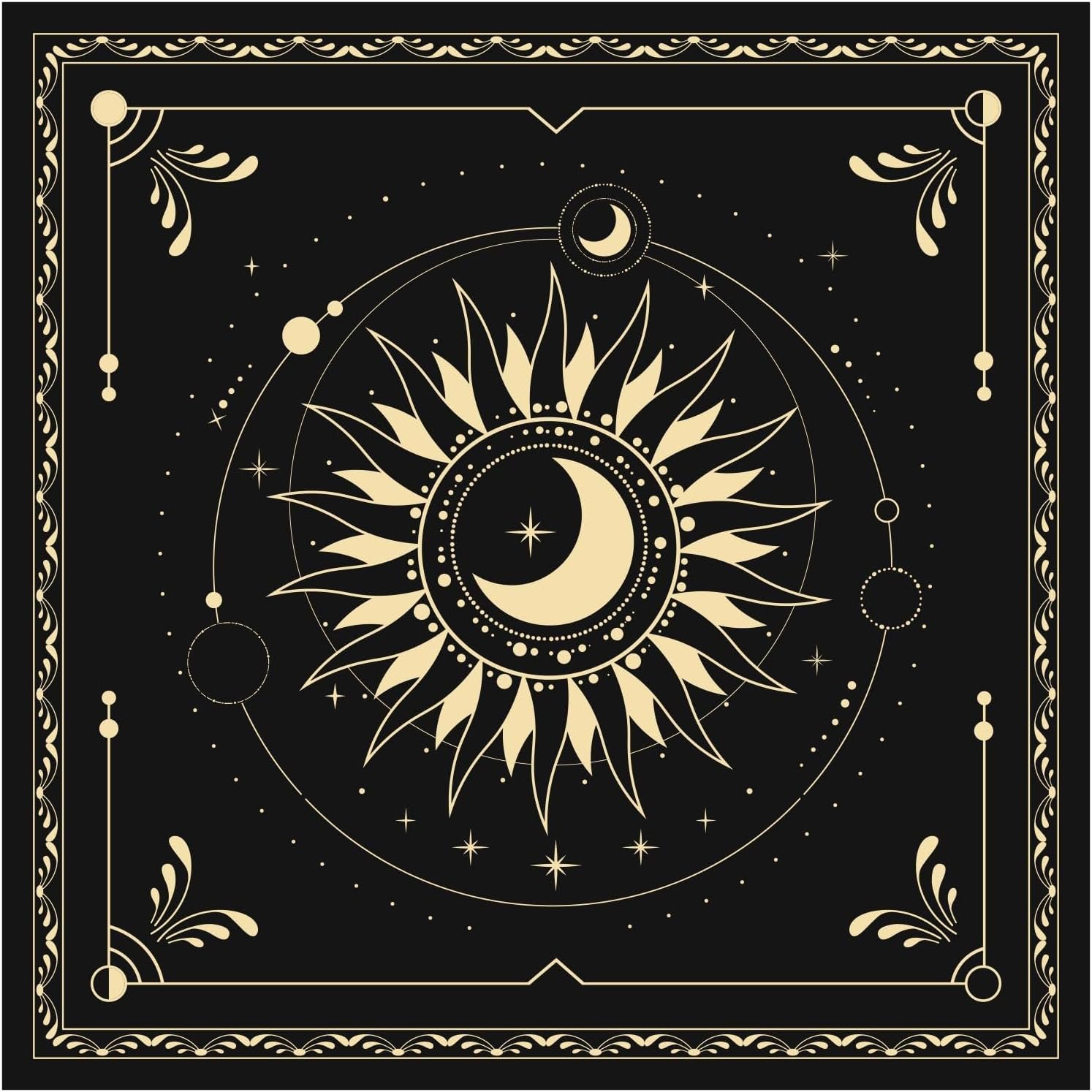 BOXOB Altar Cloth, 18.31×18.31in Delicate Square Sun Moon Alter Cloths Witchcraft Spiritual Tarot Mat Tablecloth Divination Tools and Accessories Perfect Divination Ritual Supplies