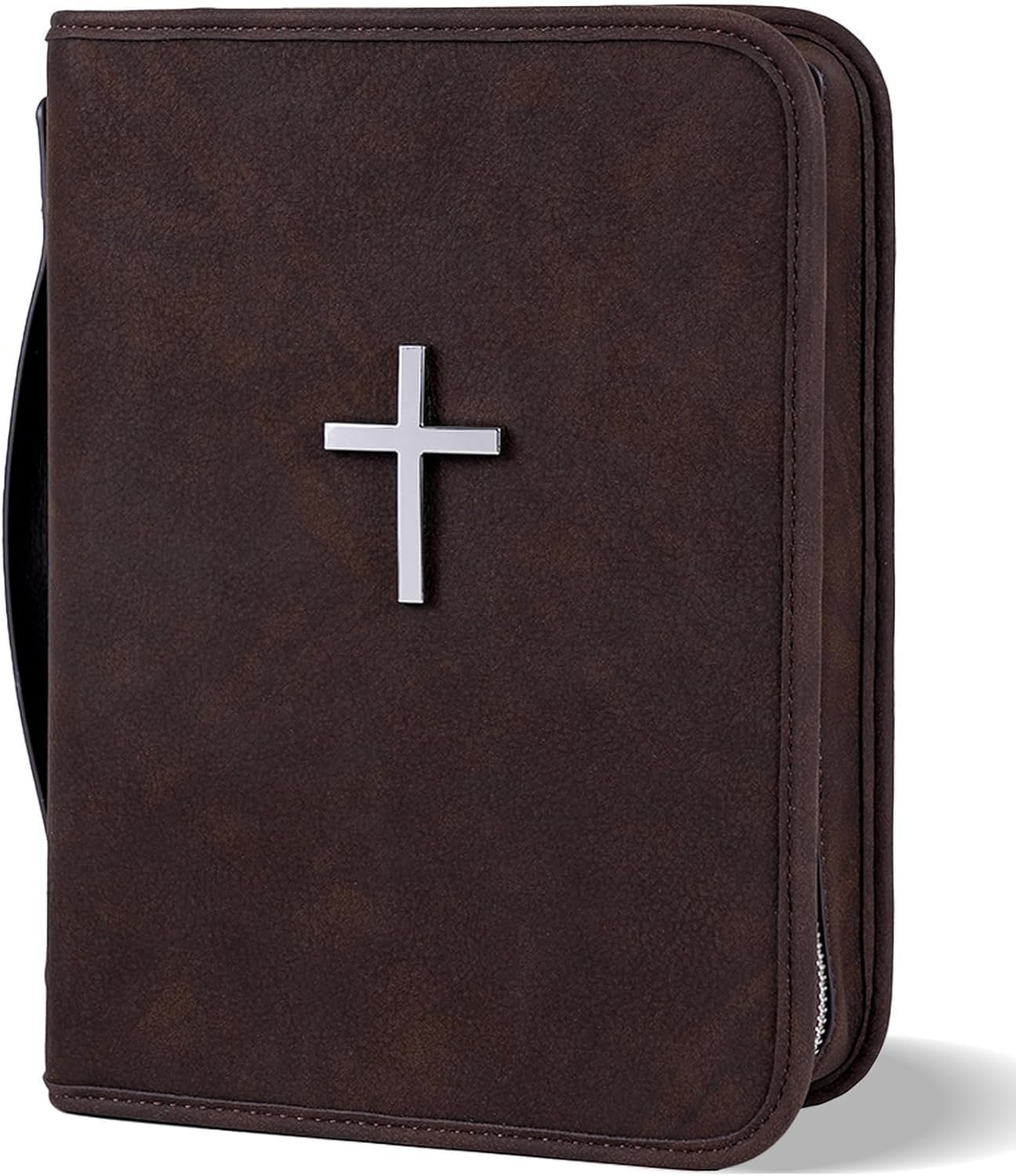 Vegan Leather Bible Cover Case, Bible Bag with Phone Pocket, Bible Case for Men Women, Christian Gift Box Packaging (Brown)
