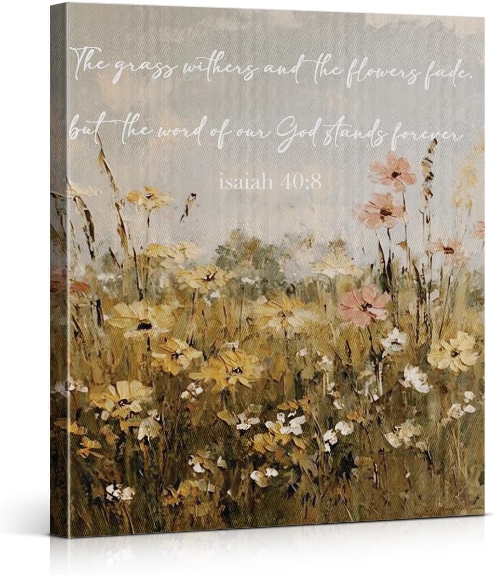 Christian Bible Verse Wall Art Print – Religious Scripture Isaiah 40:8 Canvas Picture Painting Floral Wall Decor for Home Prayer Room 8×10 Framed