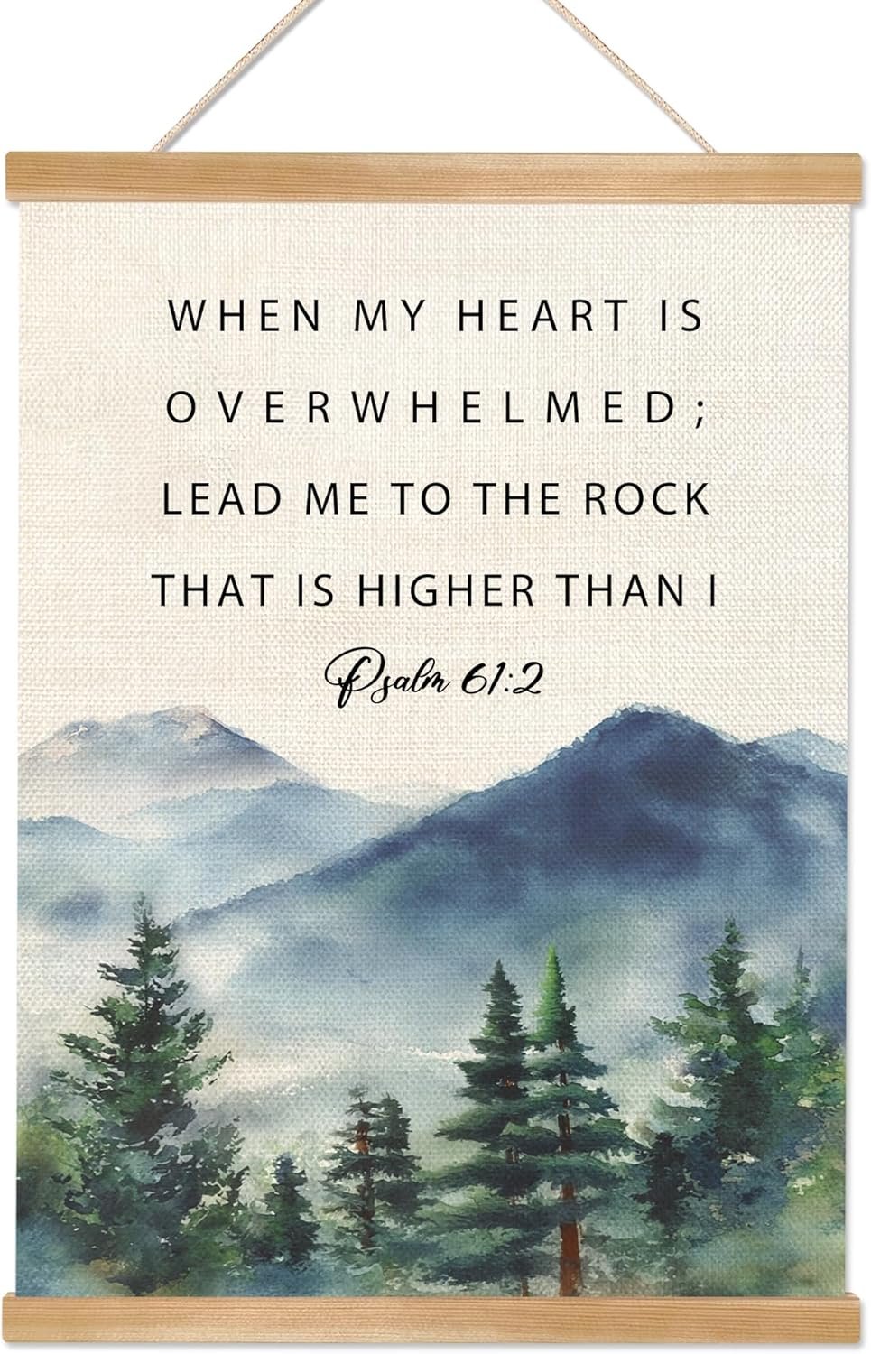 Inspirational Christian Bible Verse Wall Art Decor,Christ Motivation Wall Art Framed Decor,Psalm 61:2 Mountain Landscap Canvas Poster for Bedroom Living Room Office 14×18.5inch