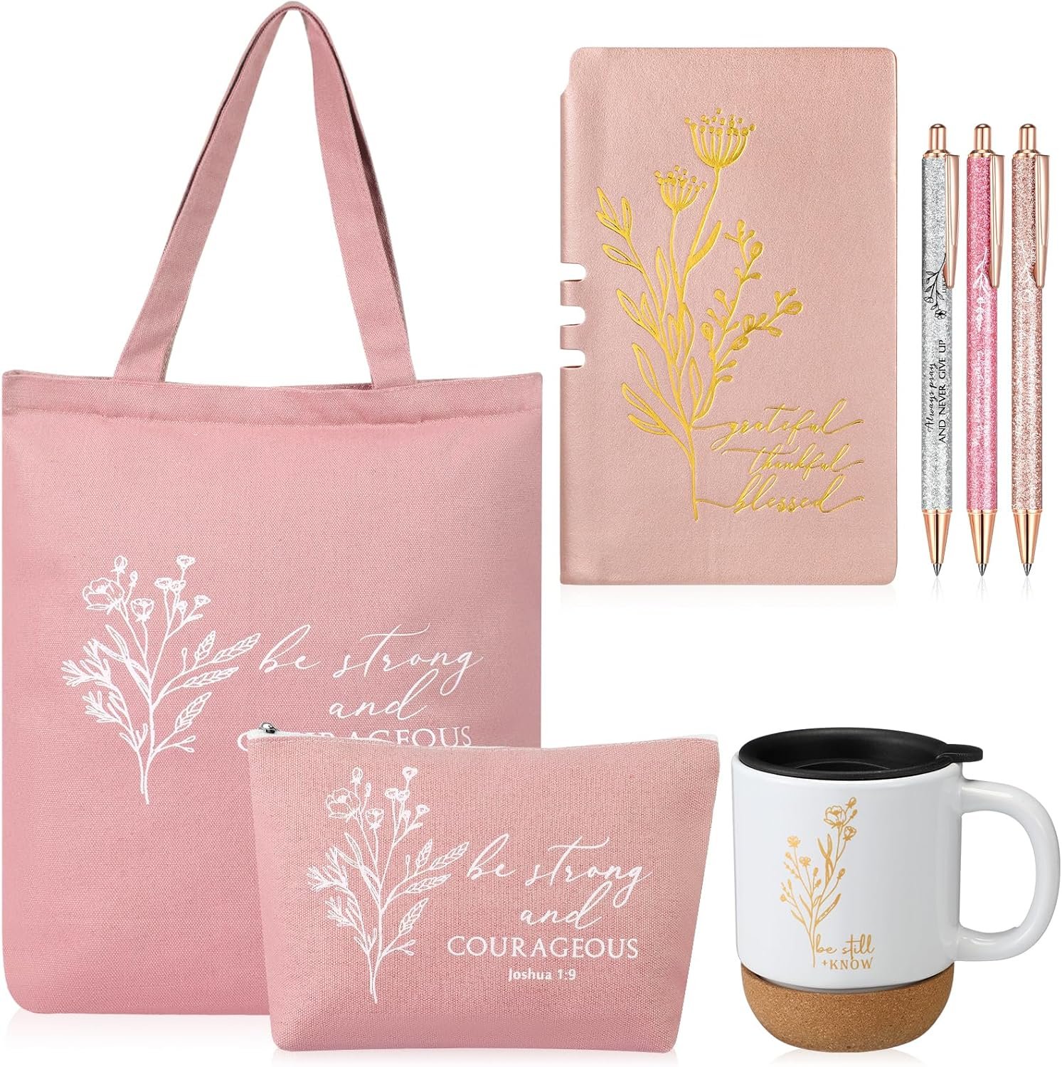 Nuogo 7 Pcs Christian Gifts for Women Graduation Aesthetic Coffee Mug Religious Makeup Bag A6 Leather Journal Pens for Pastor Wife Church Sunday School Teacher VBS(White)