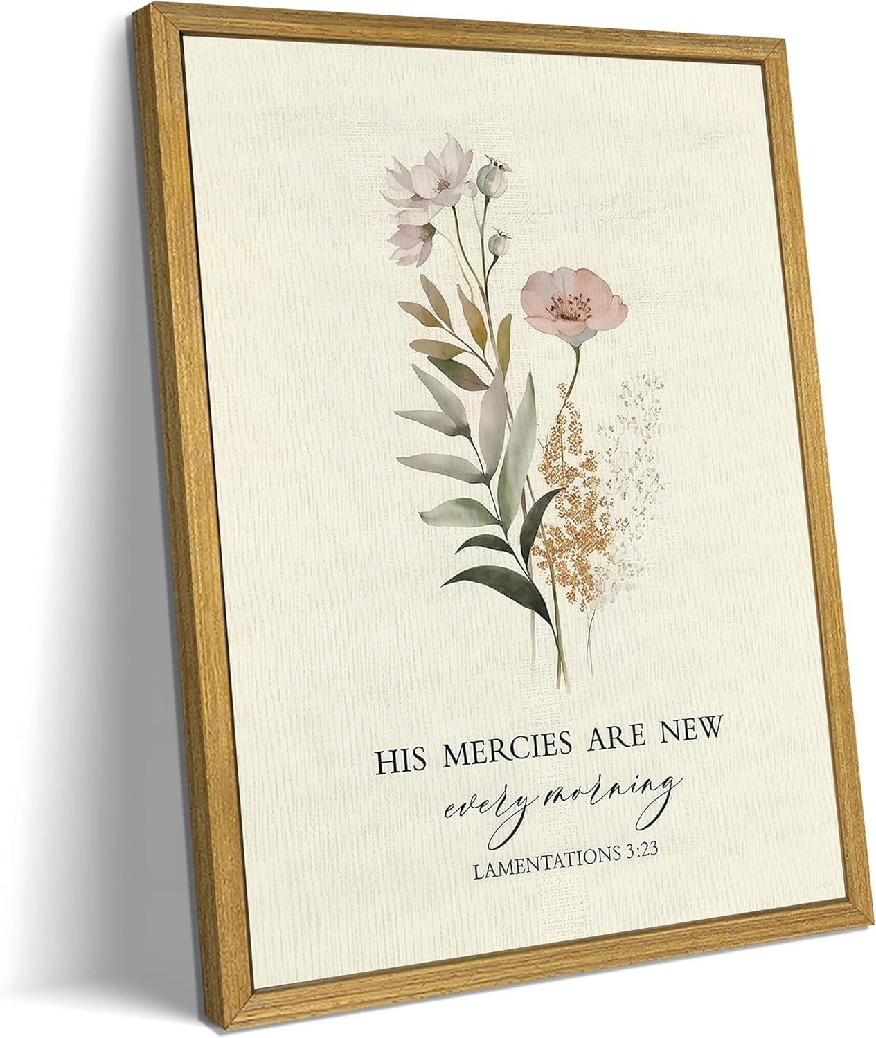 Christian Canvas Wall Art, Bible Verse Floral Painting With Wood Framed, His Mercies Are New Every Morning Lamentations 3:23 Scripture Religious Wall Decor Church Home Decor 8×10 Inch