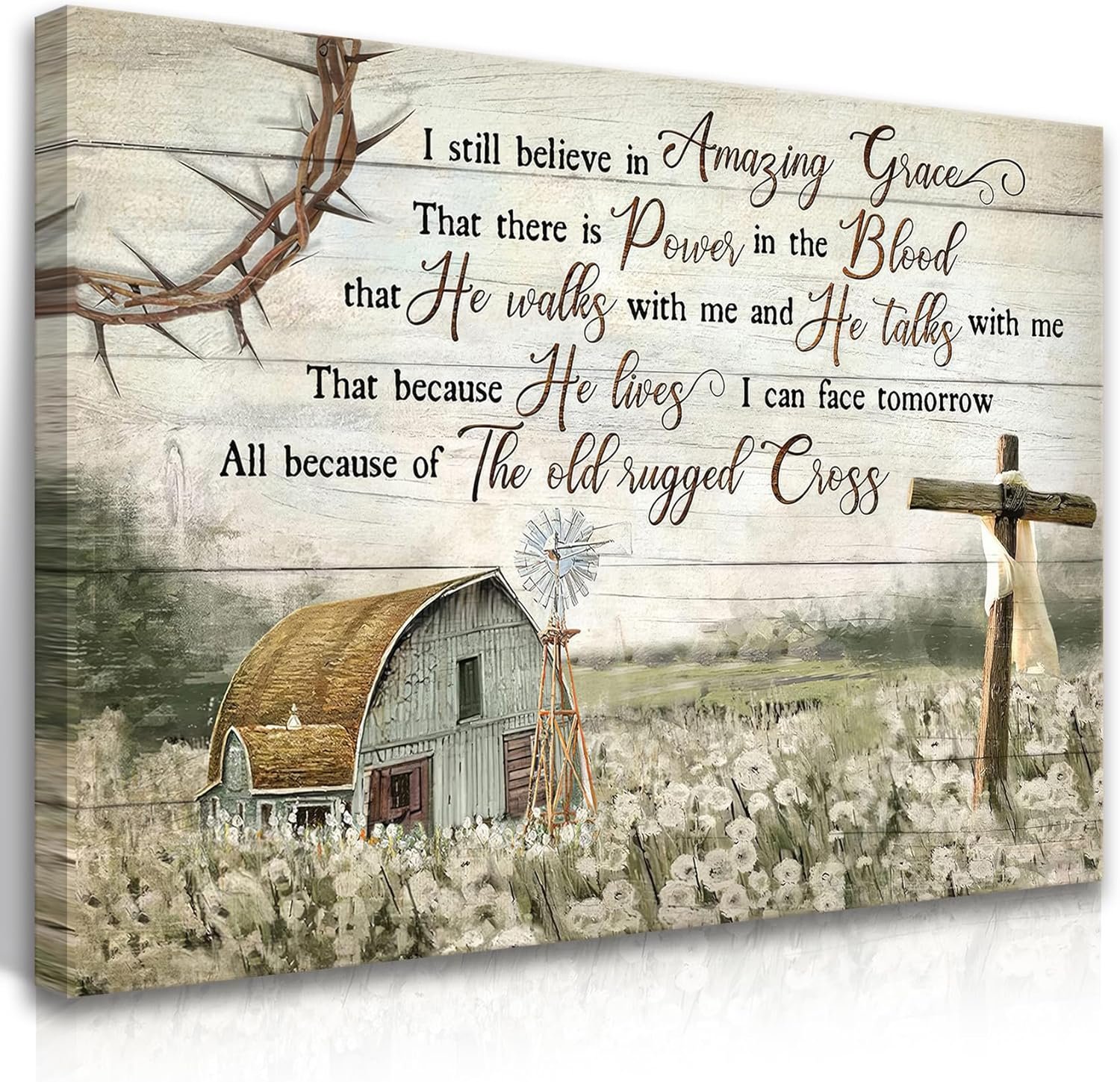 HDXUFJQ Christian Wall Art Barn Windmill Canvas Wall Decor Religious Cross Wall Art I Still Believe In Amazing Grace Picture Print Christian Prayer Decor Paintings Ready To Hang(12″x16″)