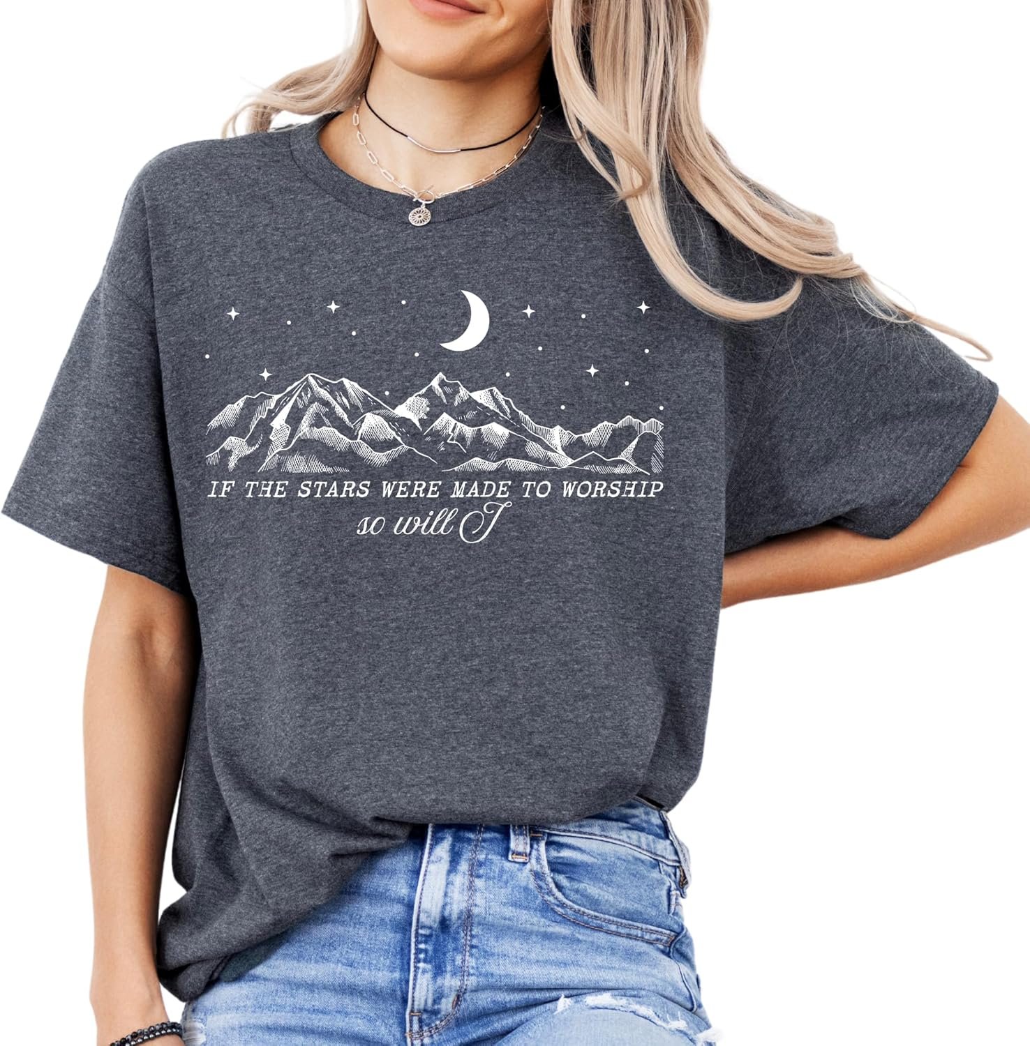 If The Stars were Made to Worship So Will I T-Shirt – Jesus Shirt Christian Tee Tops – Mountain Design Apparel