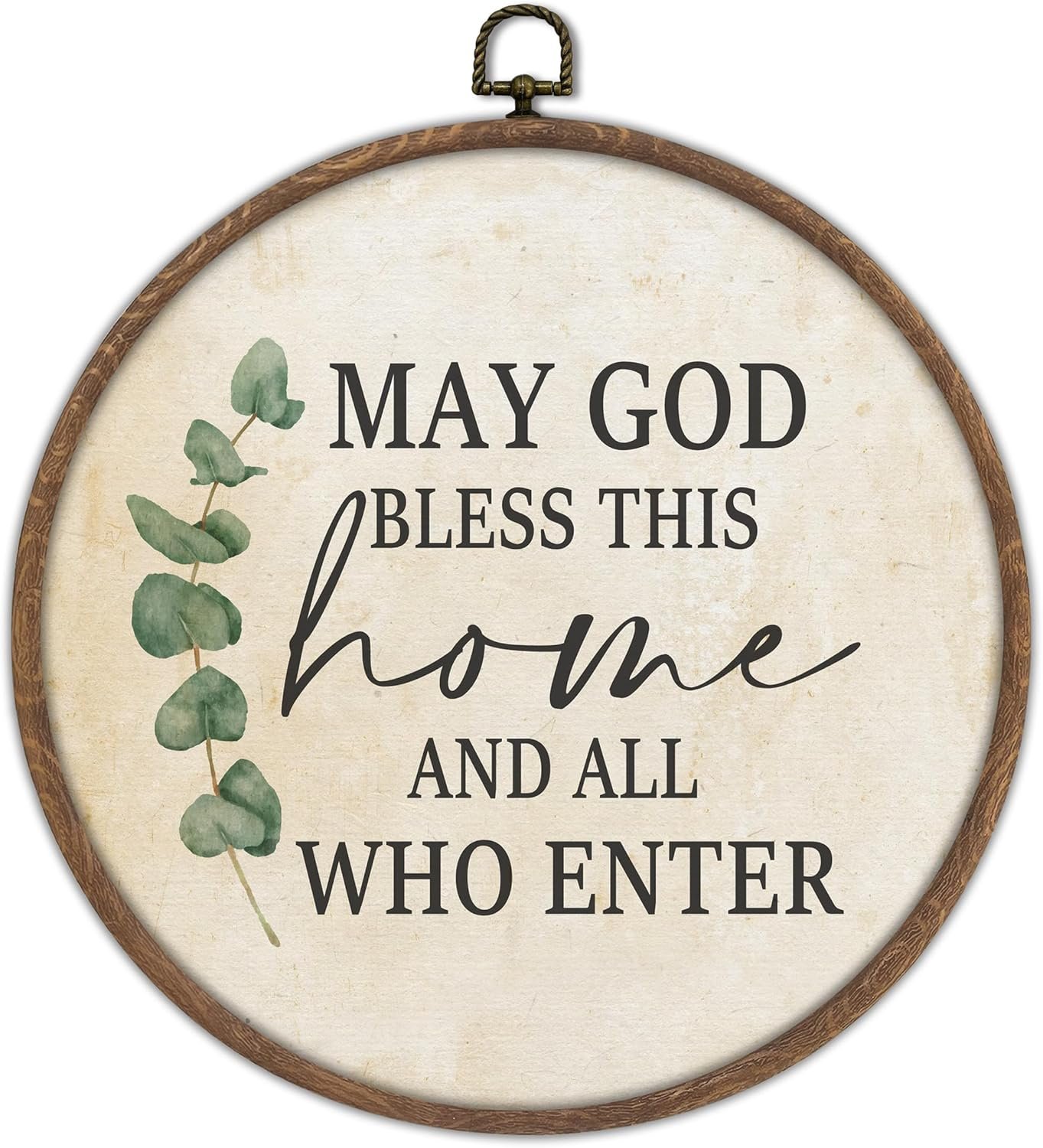 Bless This Home Wall Art, Round Framed Canvas Print, Christian Home Decor, Religious House Sign for Living Room, Rustic Farmhouse Scripture Wall Decor for Entryway Bedroom, 10×10 inch-B06