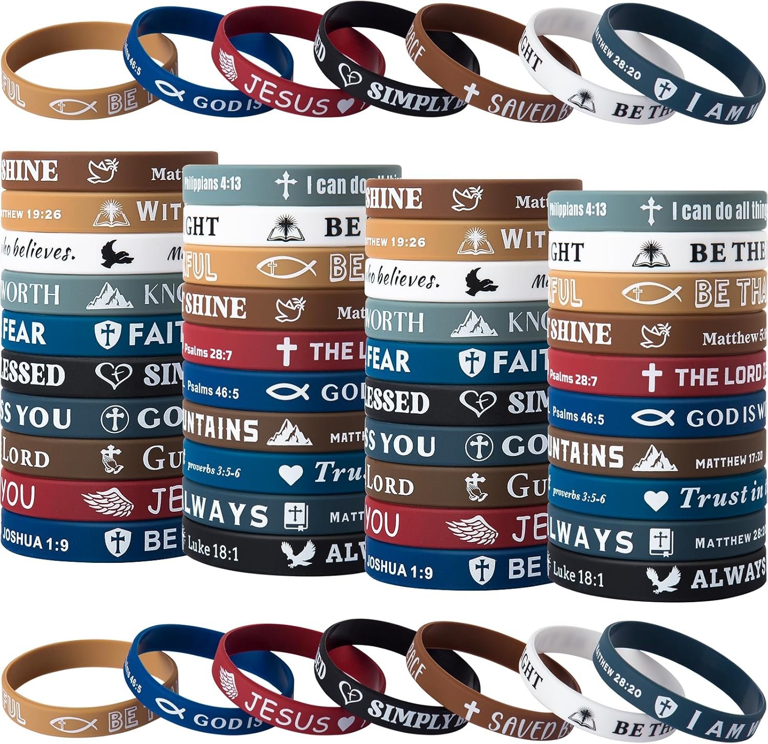 Bible Verse Bracelets 80 Pcs Silicone Wristbands Cute Christian Bracelets Comfortable and Lightweight Perfect Religious Gifts for Men, Women