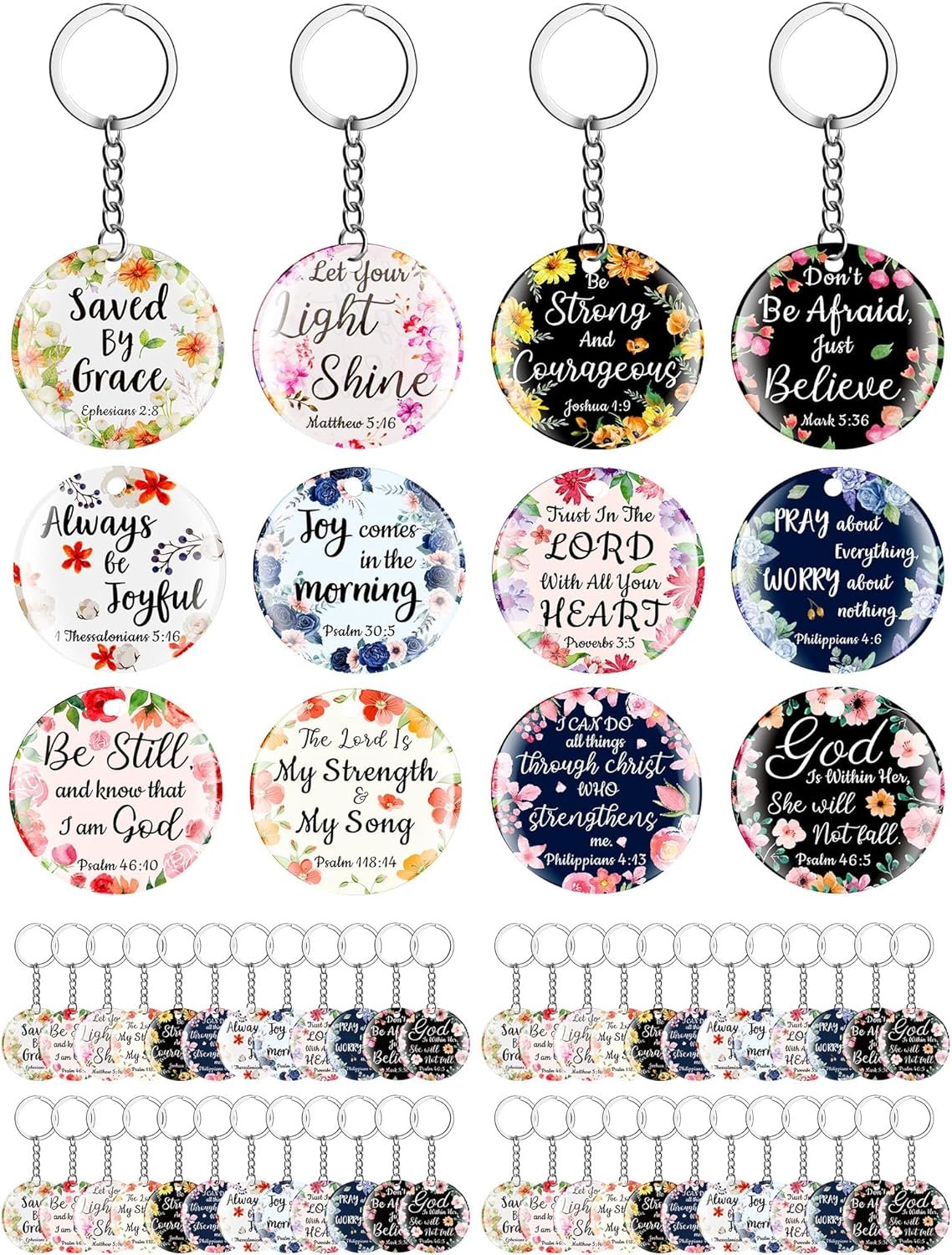 Janmercy 120 Pcs Acrylic Christian Keychain Bulk Floral Bible Verse Keychain Religious Scripture Jewelry Gifts for Women Men
