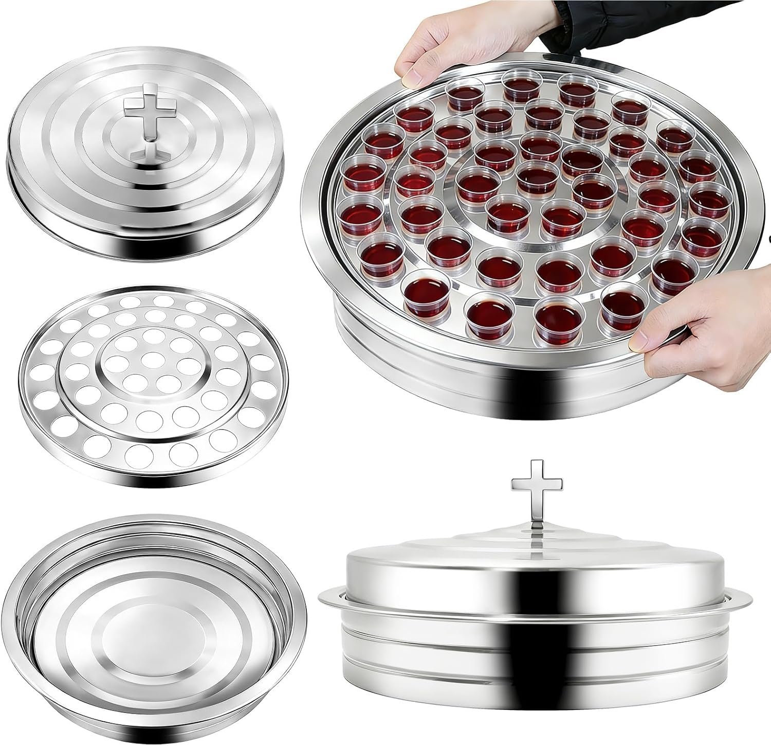 Stainless Steel Communion Tray with Lid – 40 Holes Church Communion Supplies Set, Stackable Worship Tray for Church Services, Weddings & Gatherings (Silver, Cups Not Included)