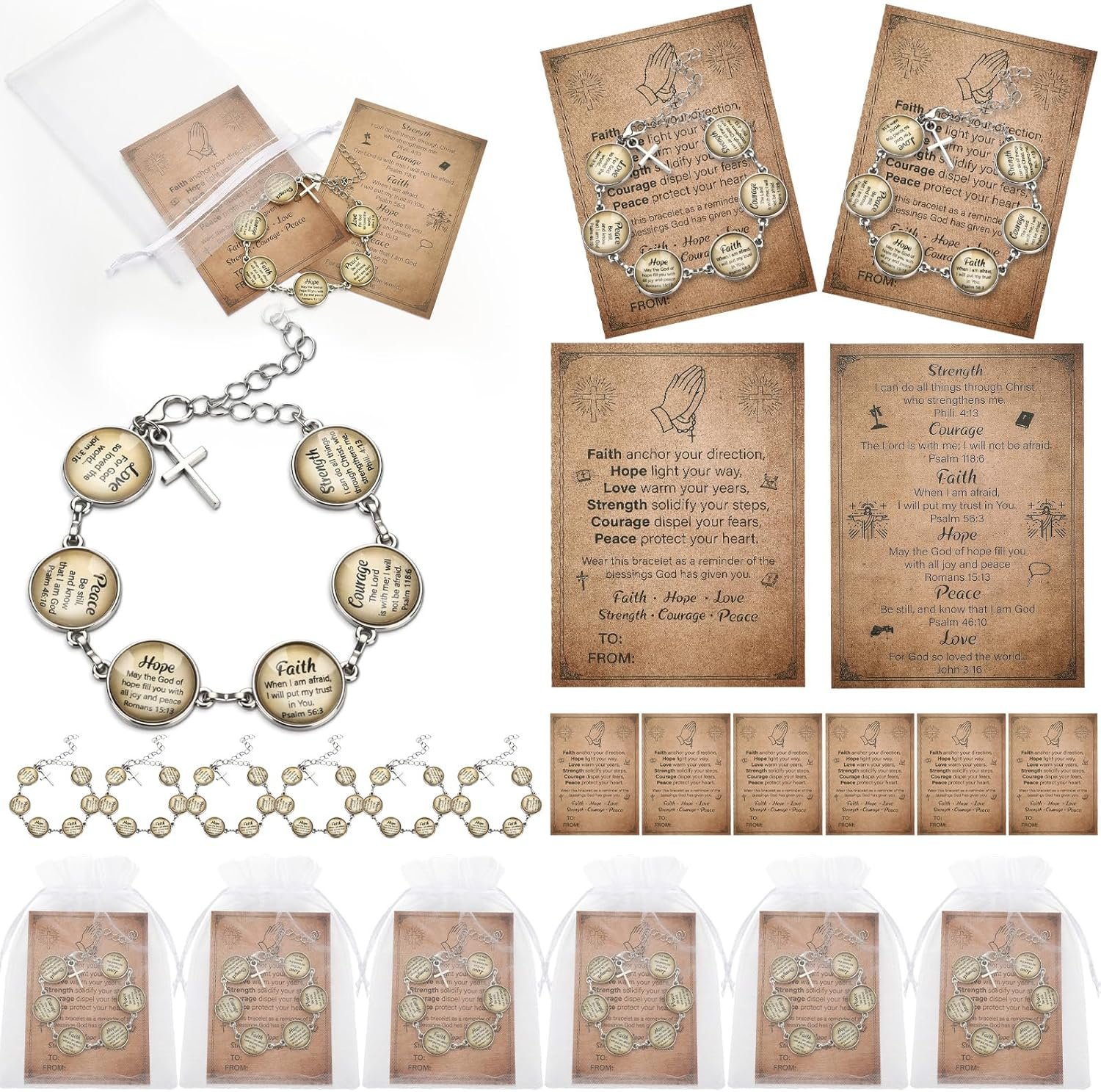 Kenning 6 Set Christian Cross Bracelet for Women Mother’s Day Church Bracelet Vintage Inspirational Gifts Christian Religious Jewelry for Women Employee Appreciation Gifts