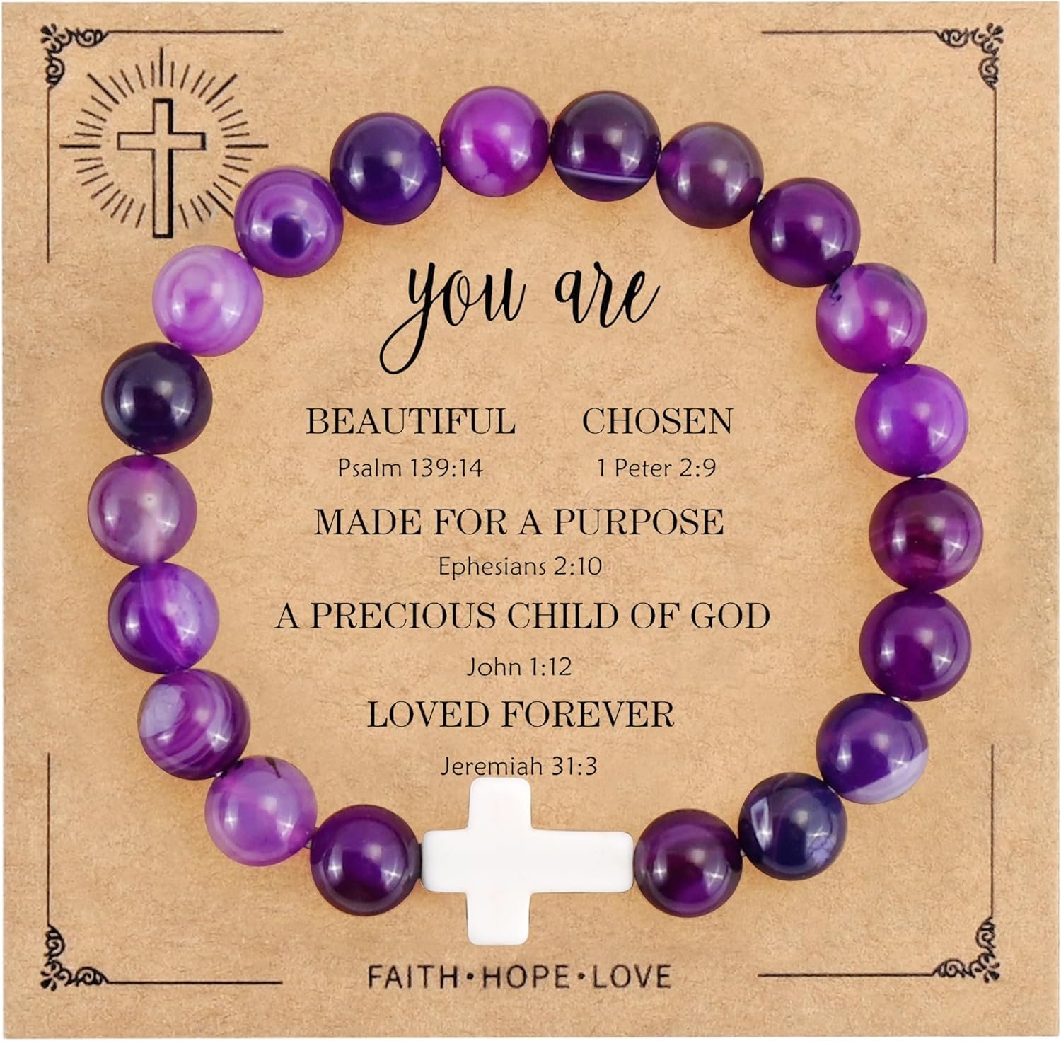 VIBILIA Cross Beaded Bracelets for Women, Inspirational Natural Gemstone Heart Bracelets for Women, Birthday Gifts for Women Mom Daughter Wife Sister Friend on Valentine’s Day Easter Mother’s Day