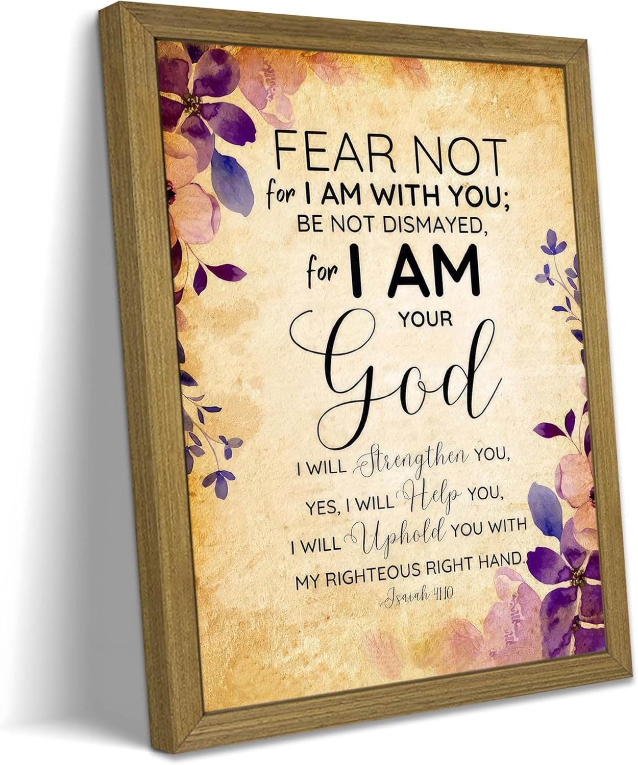 Bible Verse Wall Art, Christian Isaiah 41 10 Scripture Wall Decor Paintings, Inspirational Religious Canvas Poster Print Pictures for Bedroom Living Room 12×16 Inch Wood Framed