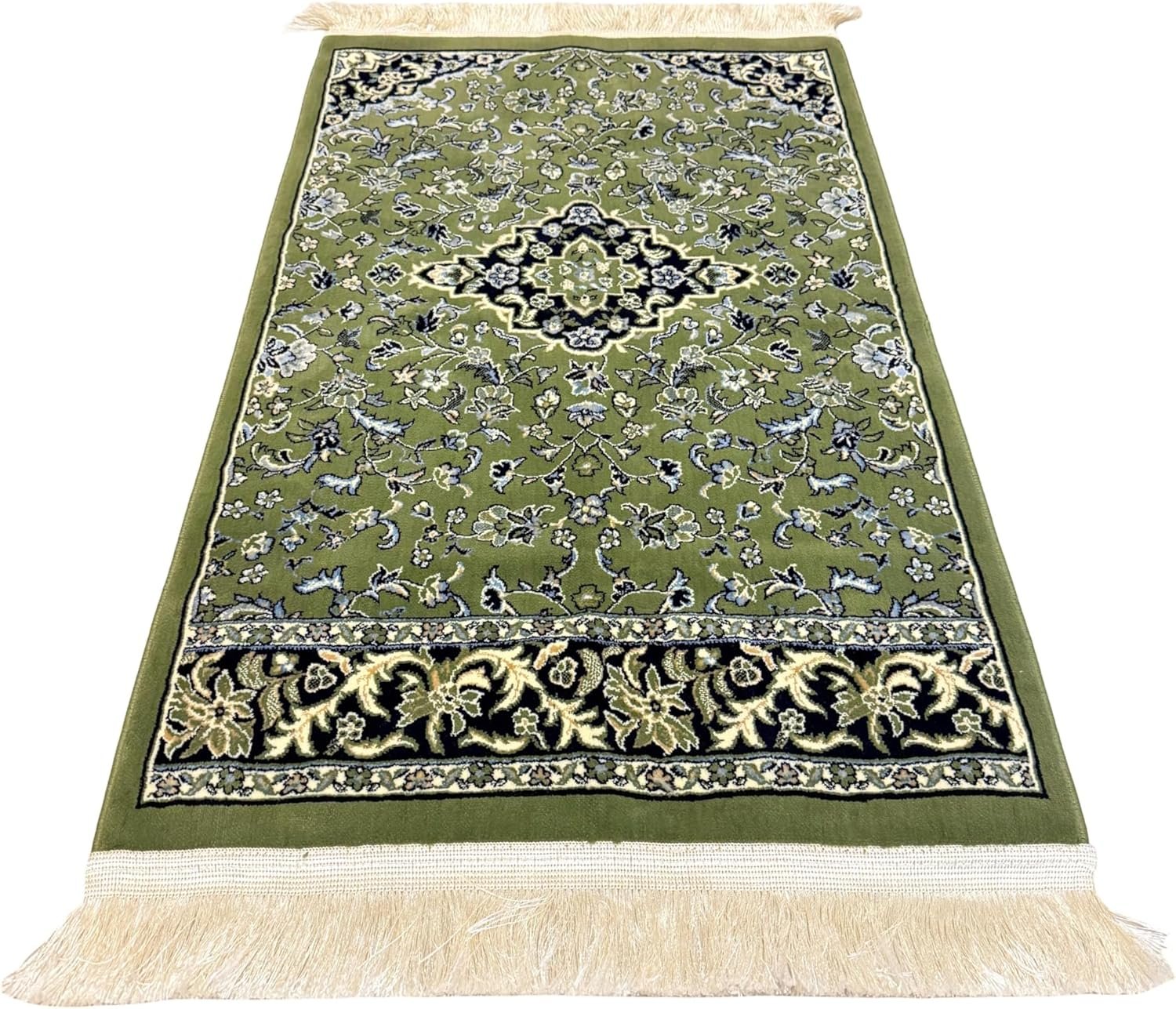 Premium Islamic Muslim Prayer Rug – Made in Madinah – 0.3 in Thick Soft Islamic Sajadah – Portable Prayer Mat for Men & Women – Eid, Ramadan, Hajj & Umrah Gift (Green)