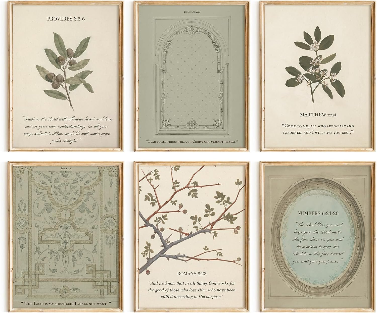 Sage Green Christian Wall Art Posters Vintage Bible Verse Canvas Wall Decor Scripture Botanical Art Prints Religious Pictures Christian Paintings Artwork for Living Room Bedroom 8x10x6 Inch Unframed