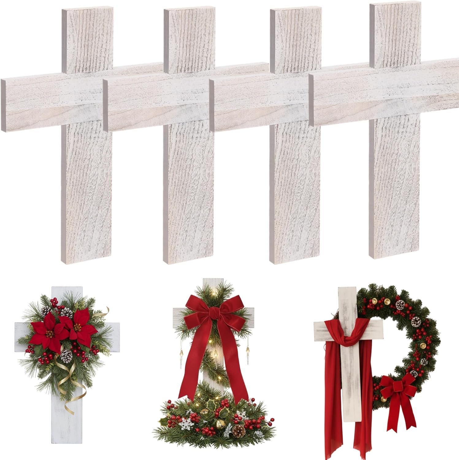 Geelin 4 Pcs Large Wooden Cross Wall Decor 16×11 Inch Hanging Cross for Craft Handmade Antique Religious Gifts Wooden Christians Wall Decor for Room Church Home Room(White)