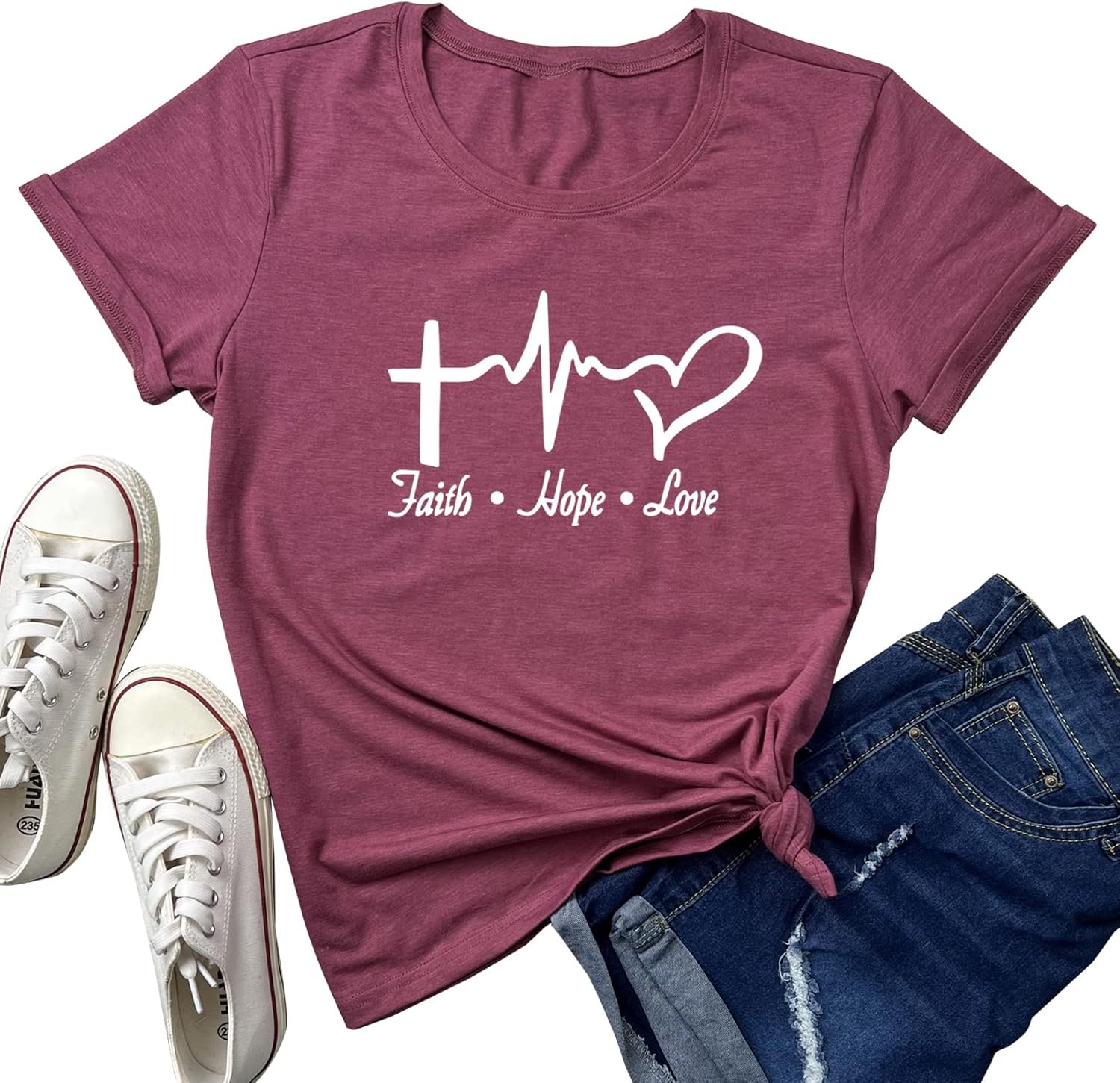 MAXTREE Women Faith Hope Love Graphic Tees Cute T-Shirts