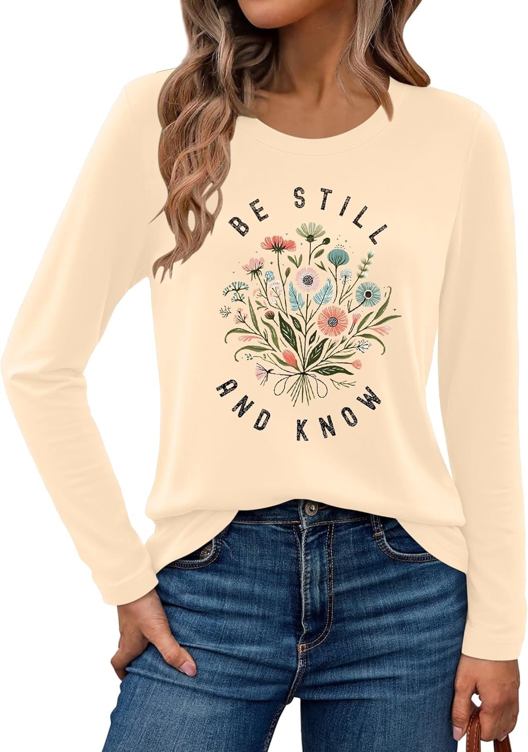 Christian Shirts for Women: Faith Over Fear T Shirt Religious Graphic Tee Bibel Verse Long Sleeve Tops