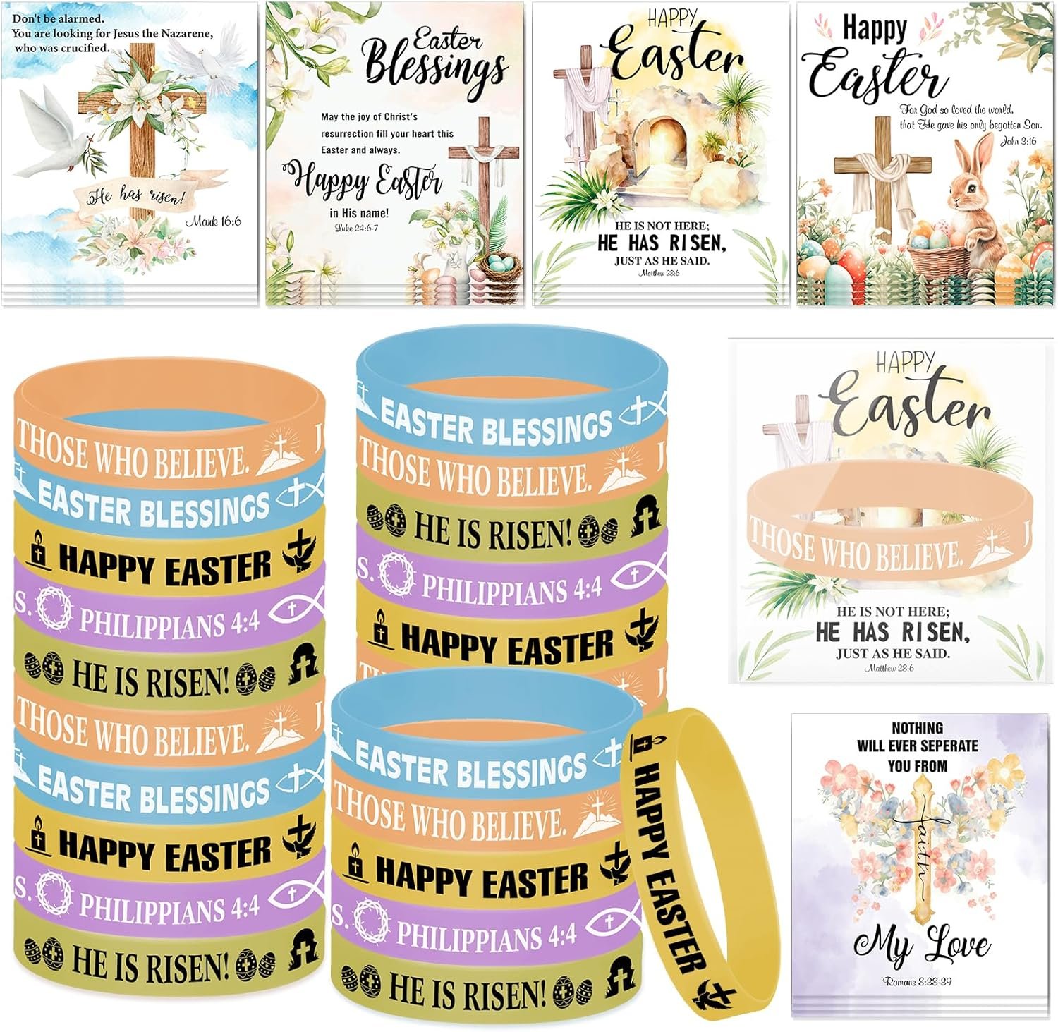 HOWAF He Is Risen Easter Gifts – 20 Set Christian Easter Bracelets & Bible Verse Cards, Religious Easter Party Favors Bulk for Kids, Sunday School, Egg Hunt Fillers, Easter Basket Stuffers