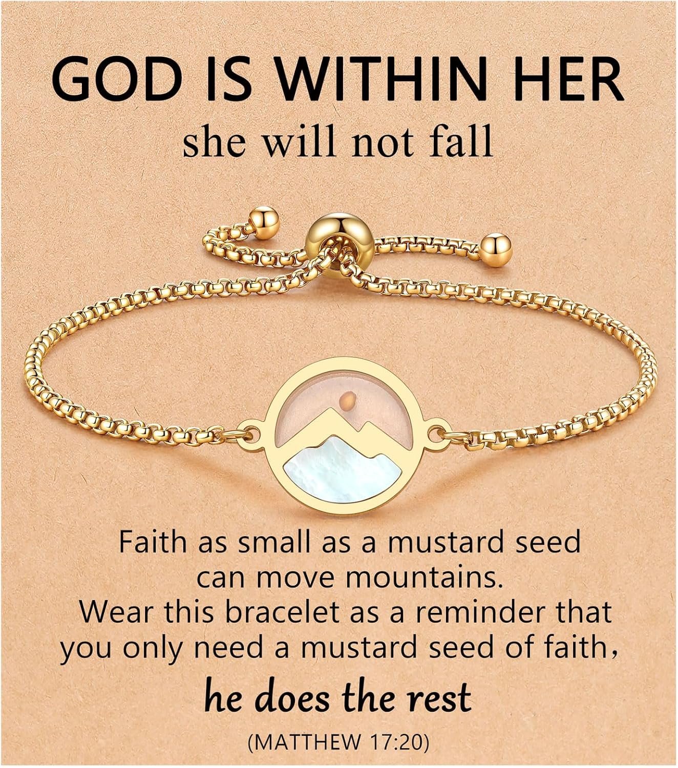 Eryuor Silver/Gold Move Mountains Mustard Seed Bracelet, Inspirational Christian Easter Gifts for Teen Girls & Women