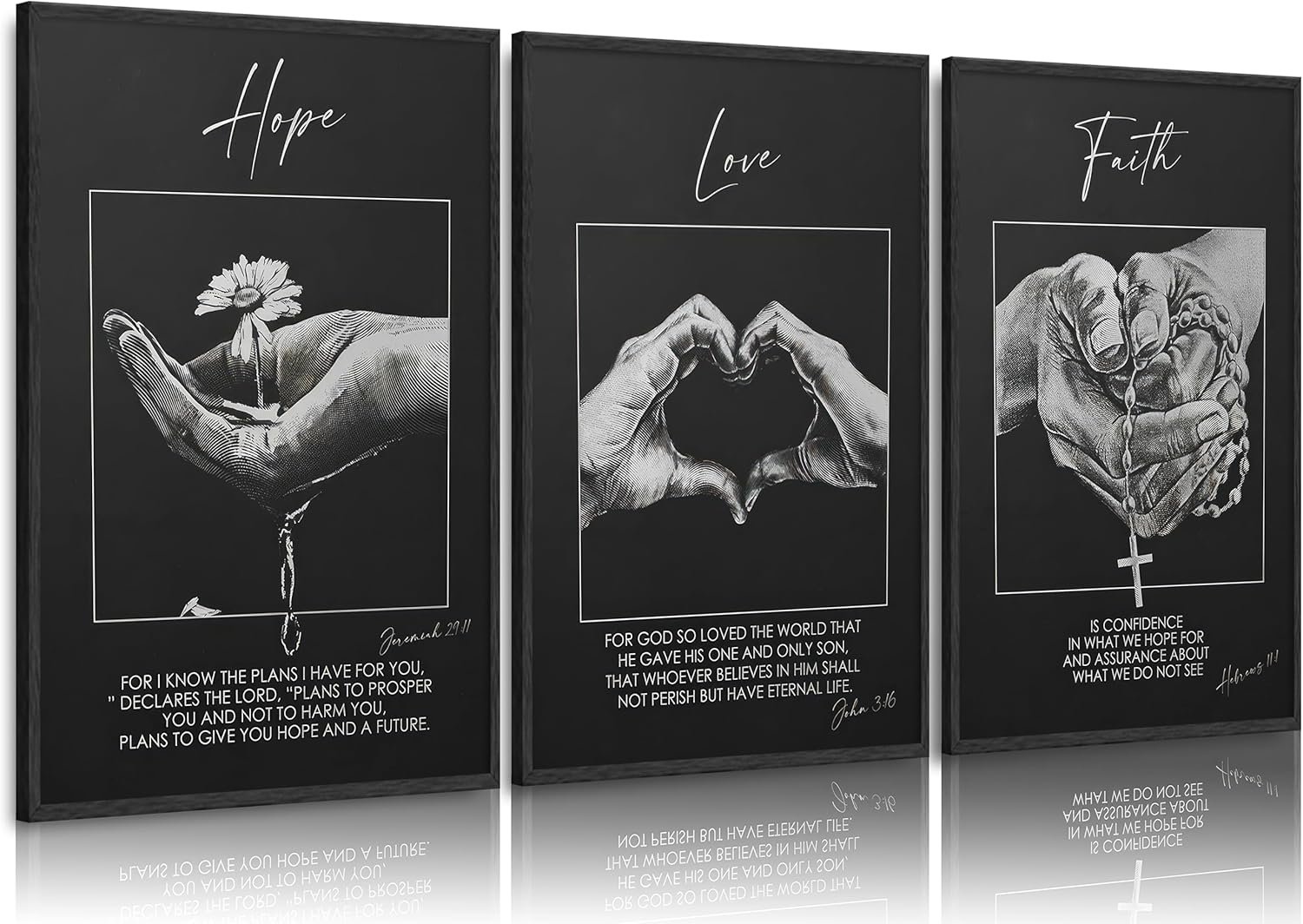 Bible Verse Christian Canvas Wall Art Faith Hope Love Inspirational Quotes Picture Black Biblical Poster Jeremiah 29 and John 3 Scripture Painting Print Artwork for Living Room Office, Unframed