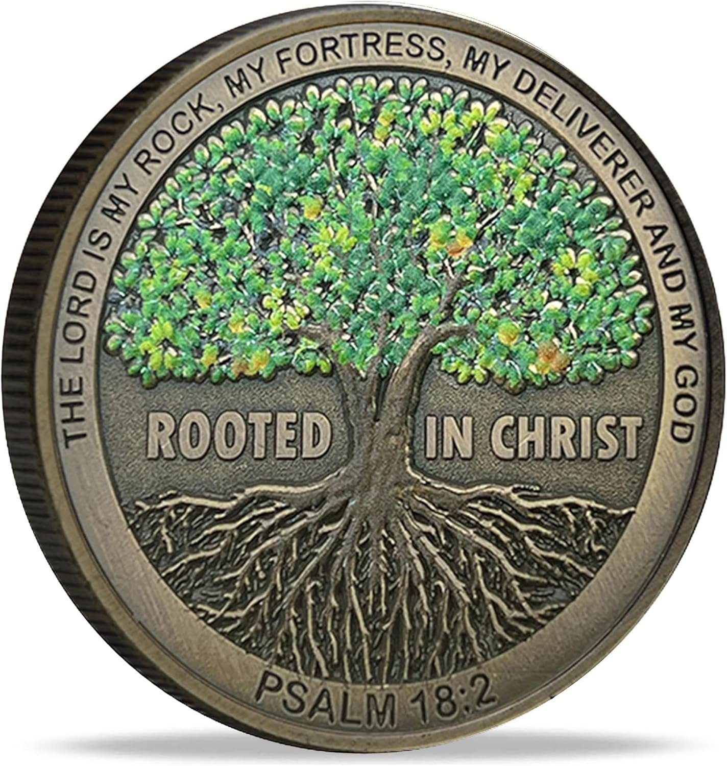 Rooted in Christ The Lord is My Rock, My Fortress, My Deliverer Faith-Based Christian Challenge Coin Bible Verse Gift (Single Coin)