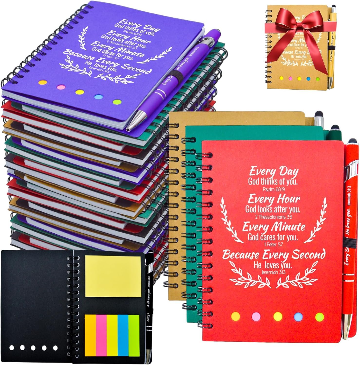 40 Pcs Bulk Mothers Day Christian Gifts Prayer Journal for Woman – 20 Set Christian Spiral Notebook & Religious Pen – Church Gifts for Inspirational, Sunday School, Bible Study, Devotions (Colorful)