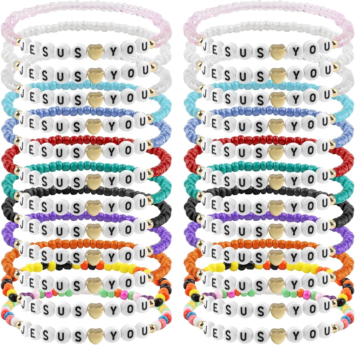 24PCS Jesus Loves You Bracelets Friendship Bracelets Bulk Christian Friendship Jewelry Easter Gifts for Women Men Inspirational Religious Gift
