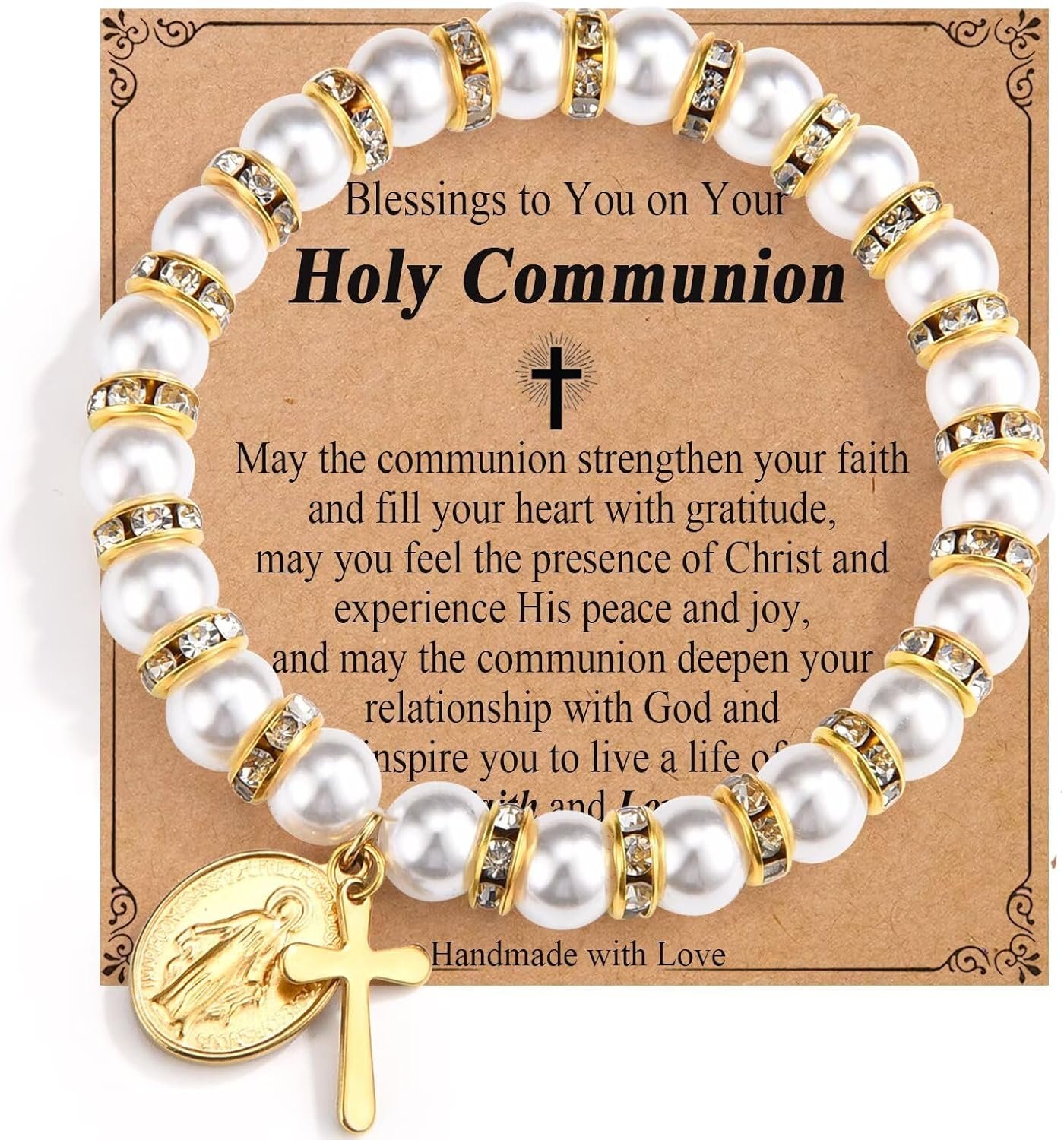 Pearl Cross Bracelet for Girls Catholic Baptism Confirmation Holy Communion Gifts for Teen Girls Easter Stuffers Religious Jewelry for Teens