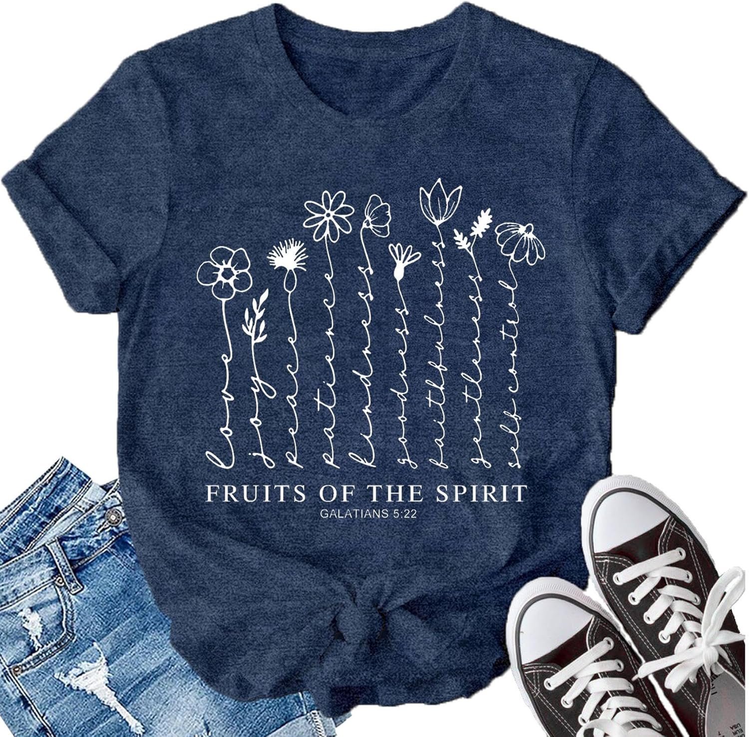 Christian Shirts for Women Fruit of The Spirit Shirt Love and Faith Tshirts Bible Verse Floral Casual Tee