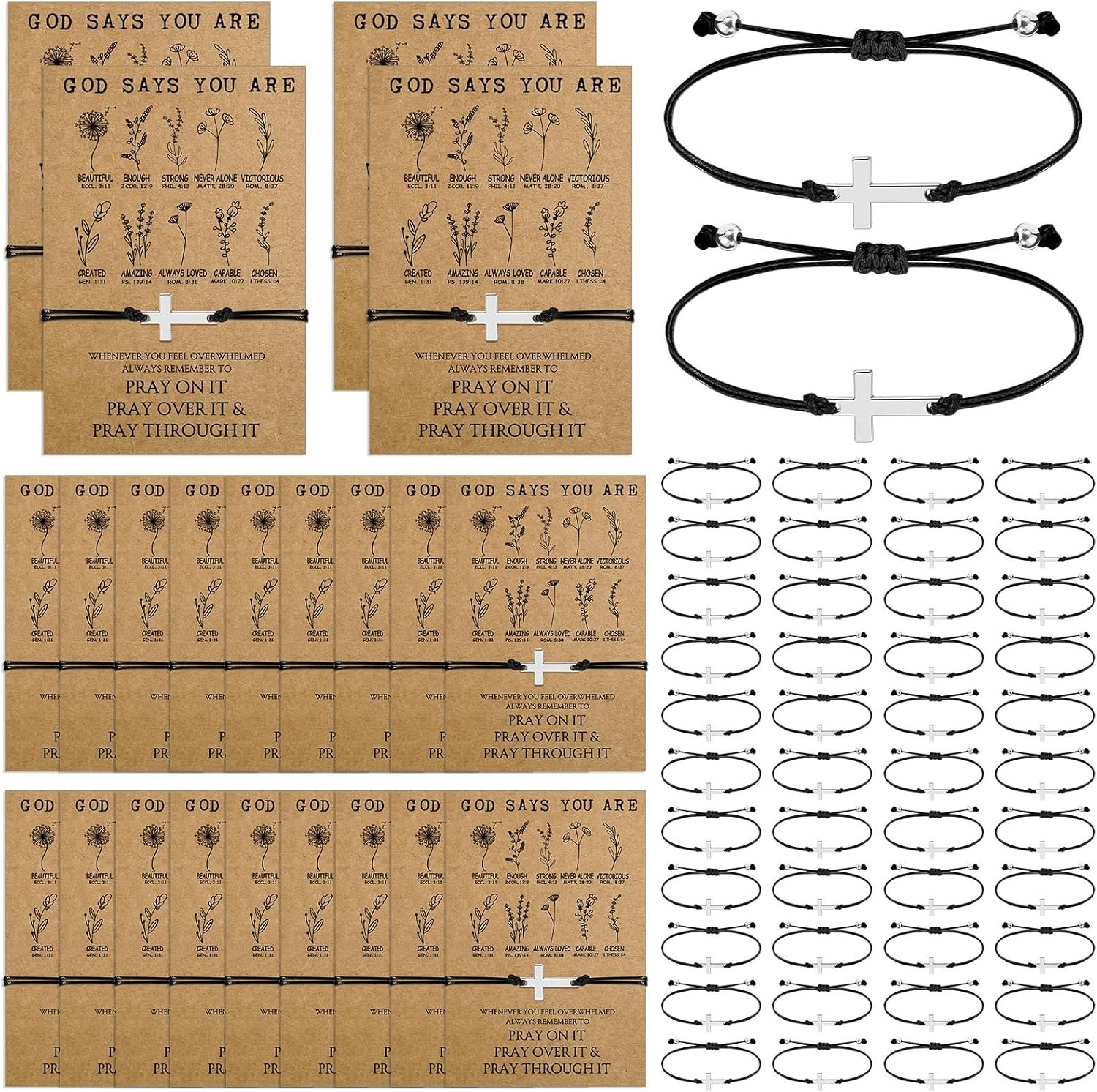 Misdary Christian Cross Bracelets Gifts Bulk Bracelets for Women Men Religious Adjustable Braided Wildflower for Church Pray