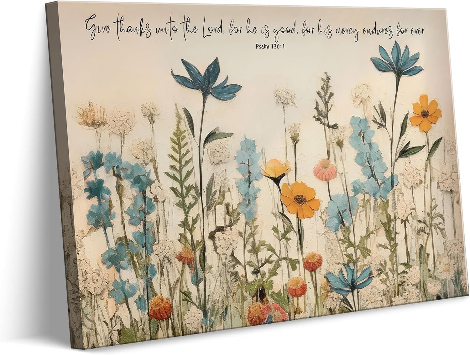 Christian Floral Scripture Canvas Wall Art Wildflower Bible Verse Wall Decor Picture Psalm Religious Faith Art Poster Print for Living Room Bedroom Decoration 12x16in