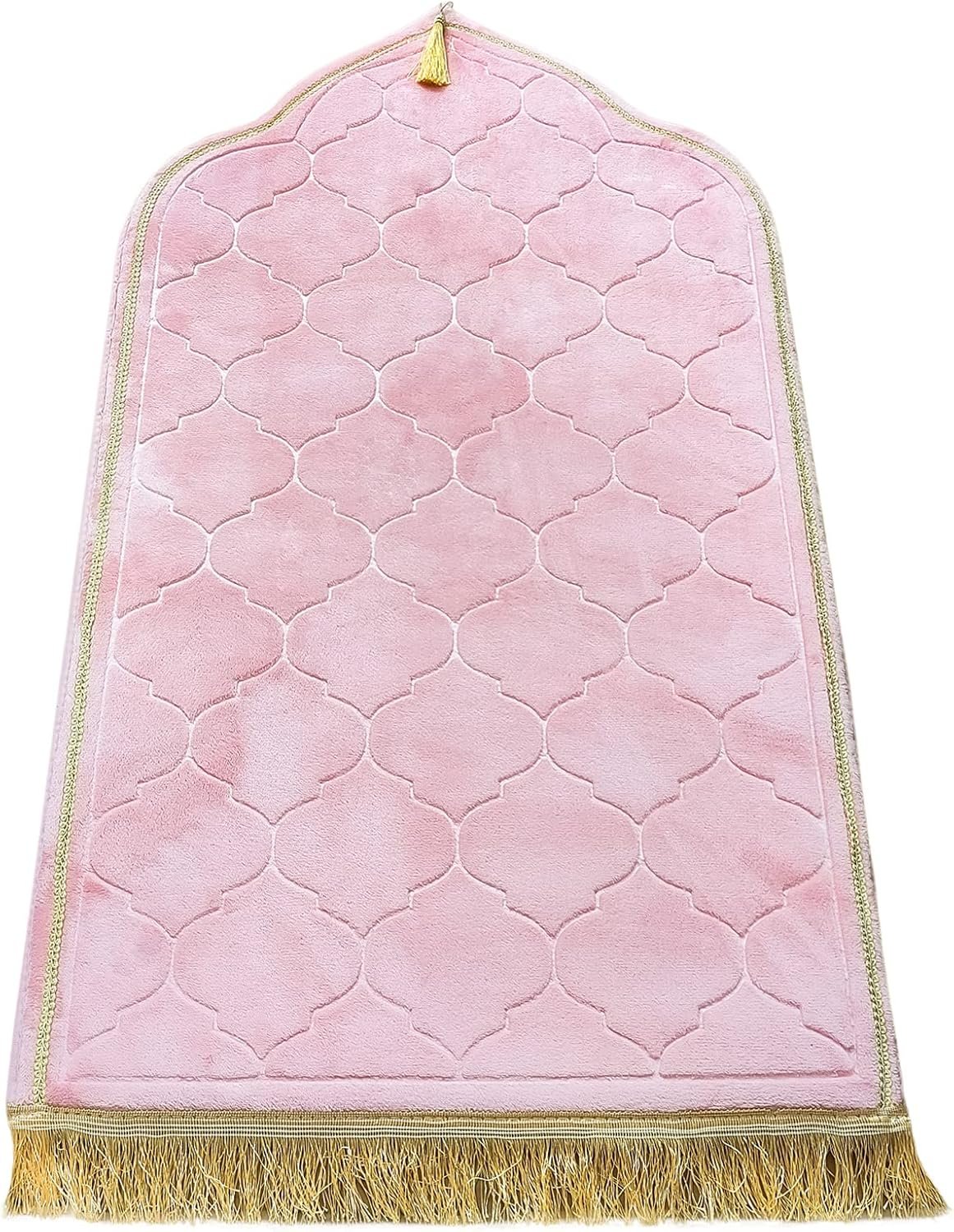 Muslim Prayer Mat, Thick Soft Velvet Muslim Rug, Portable Muslim Prayer Rug, Turkish Prayer Carpet,Janamaz Sajada Carpet for Men and Women Plain Solid Prayer Mat Ramadan Eid Gift.- Pink