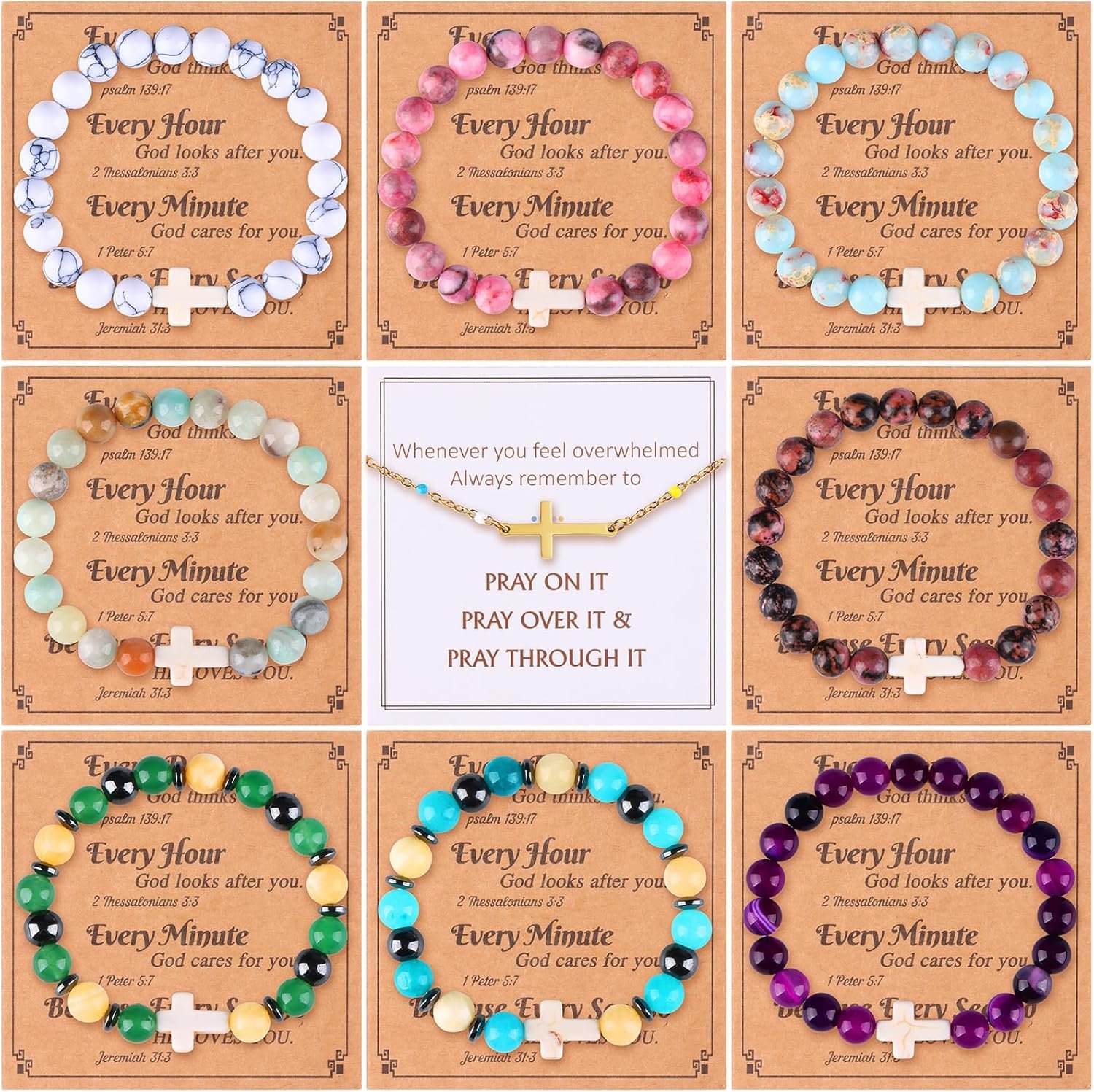 Giovanchi 9Pcs Cross Bracelet for Women, Christian Gifts for Women, Easter Gifts for Women, Unique Jewelry Gift for Lover Friends Mom Sister in Christ Niece on Birthday Christmas