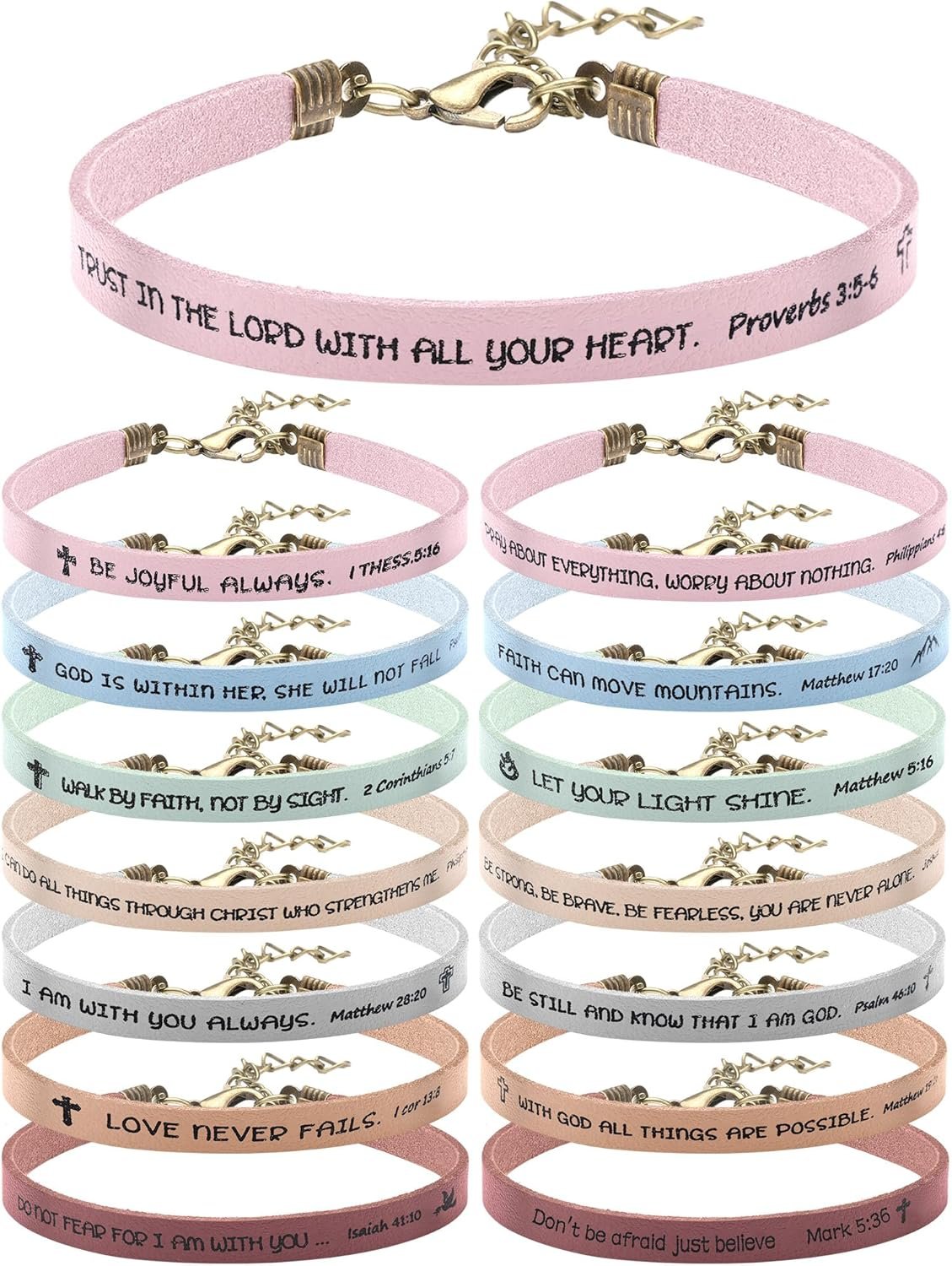Sureio 15 Pcs Christian Gift Bracelets for Women Men Inspirational Leather Religious Bible Verse God Faith Scripture Bracelet