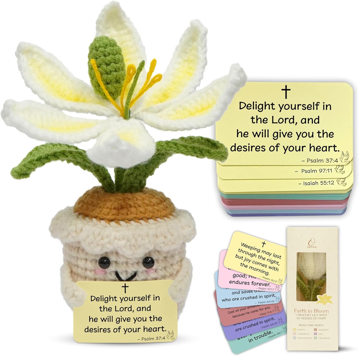 OASSIE Christian Gifts for Women – Positive Crochet Flower with 60 Bible Verses Prayer Cards – Religious Spiritual Confirmation Catholic Birthday Encouragement Gifts for Women Mom, Prayer Cards