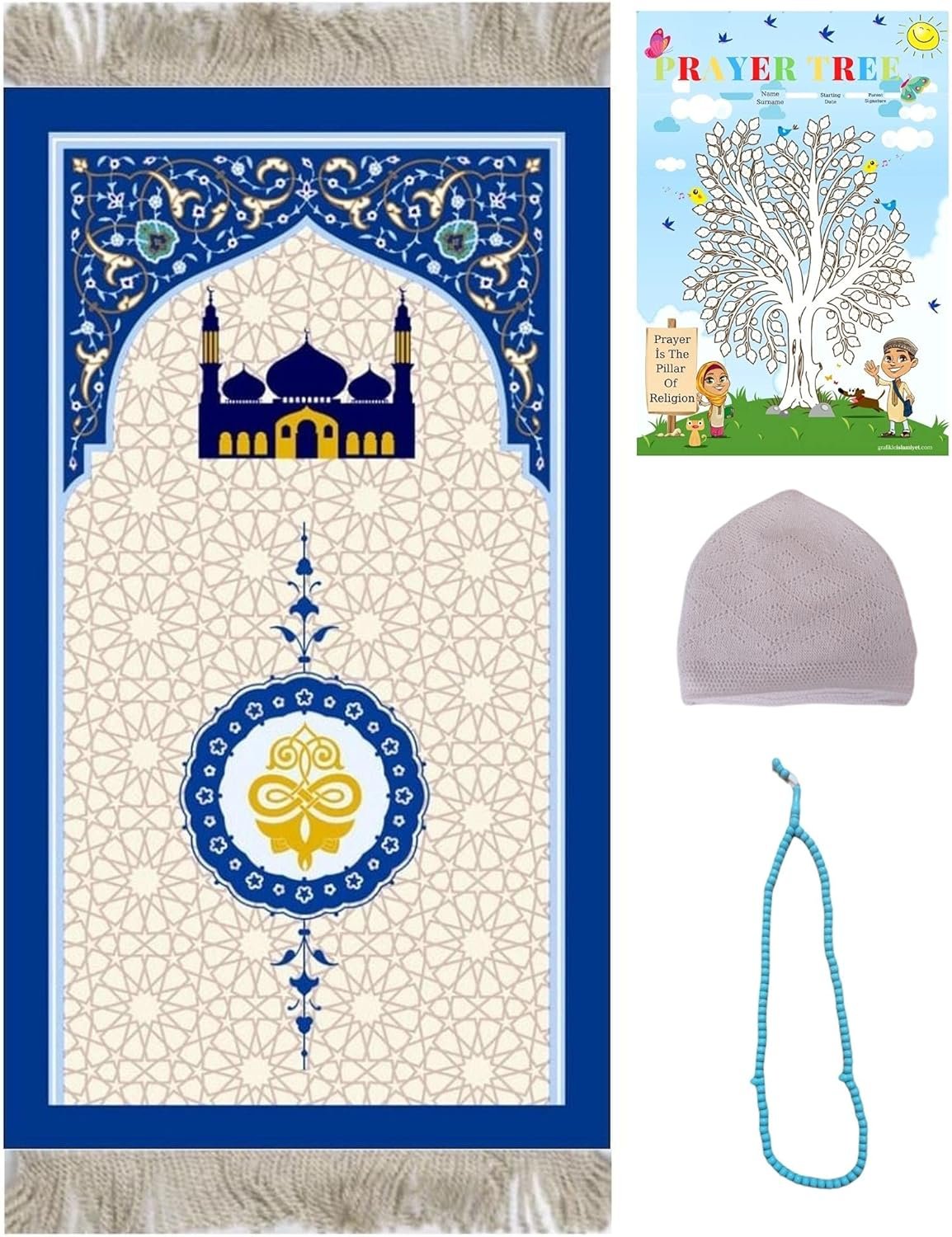 Kids Prayer Mat – Eid Gifts & Enjoyable Salah Mat for Kids (Blue Mosque)