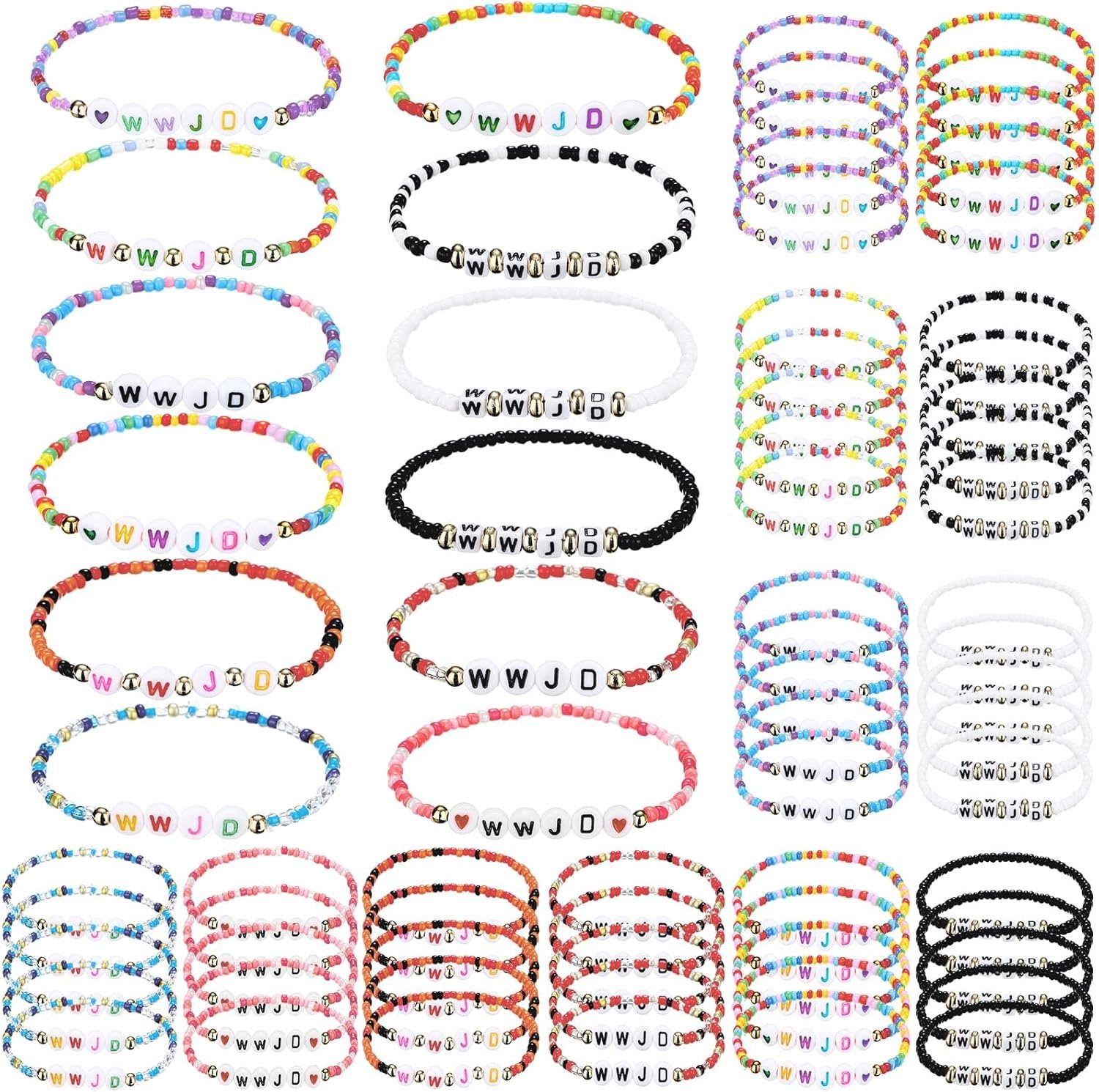 Huquary 72 Pcs WWJD Bracelets Jesus You Christian Bracelets Bulk, Beaded Friendship Bracelet for Women Colorful Religious Inspirational Reminder Jewelry Gift(WWJD)