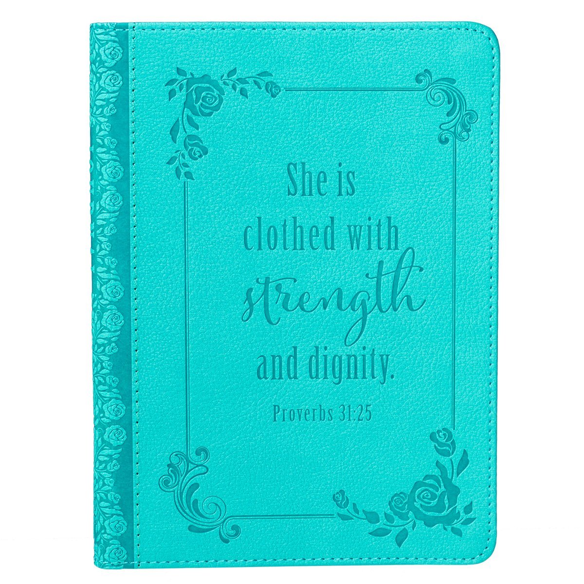 Christian Art Gifts Classic Handy-sized Journal Strength and Dignity Proverbs 31 Woman Bible Verse Inspirational Scripture Notebook w/Ribbon, Faux Leather Flexcover 240 Ruled Pages, 5.7″ x 7″, Teal