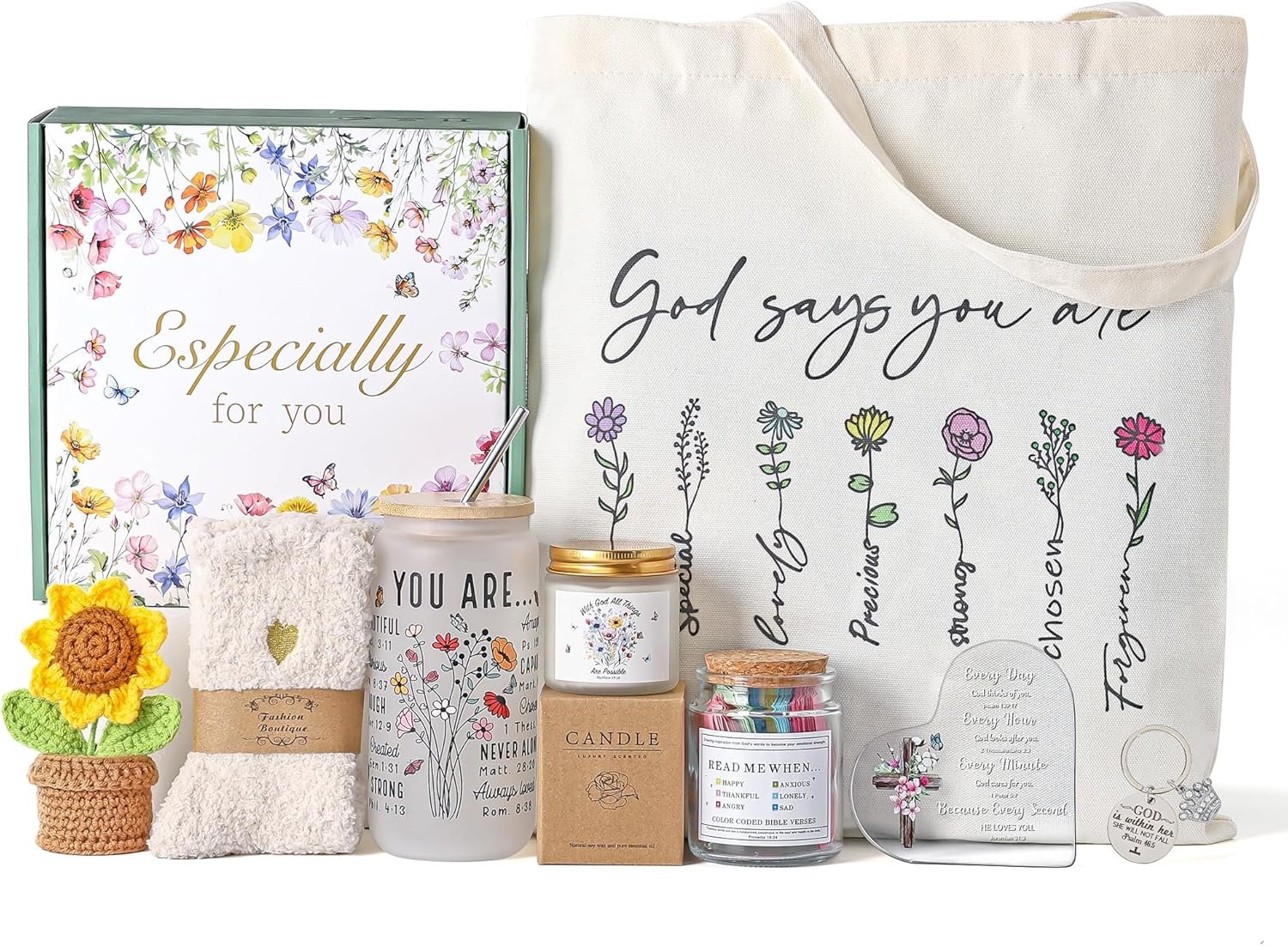 Christian Gifts for Women,Inspirational Gift for Women Birthday Unique Catholic Gifts set Bible Accessories,Faith Based Gift Glass Cup Bible Verse Jar,Religious Gift for Easter, Birthday, Anniversary