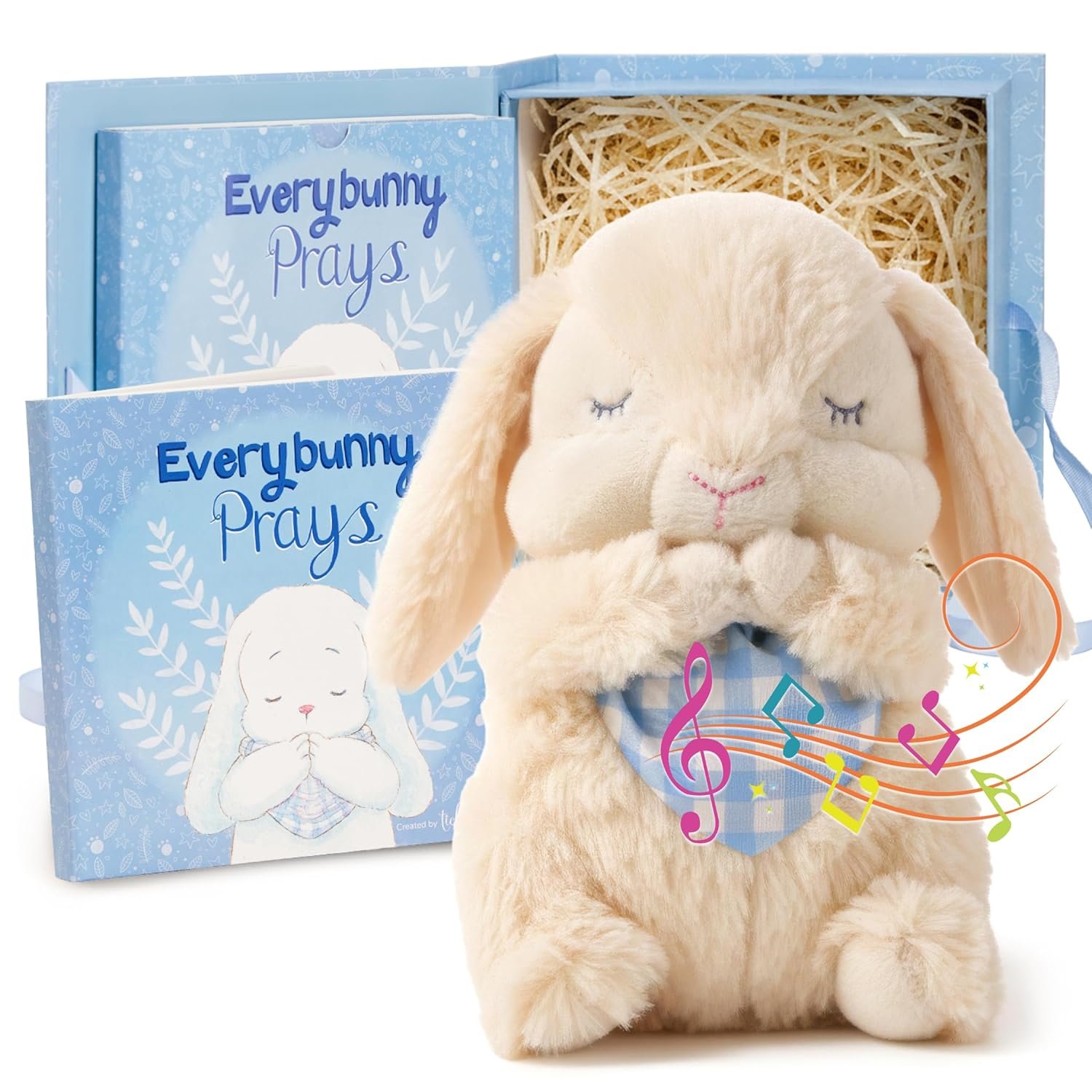 Tickle & Main Everybunny Prays Bunny Stuffed Animal & Musical Toy – Blue, 7 in Plush & Illustrated Book, Recites Now I Lay Me Down to Sleep – Baptism Gifts for Boys – Christening Gifts for Boys