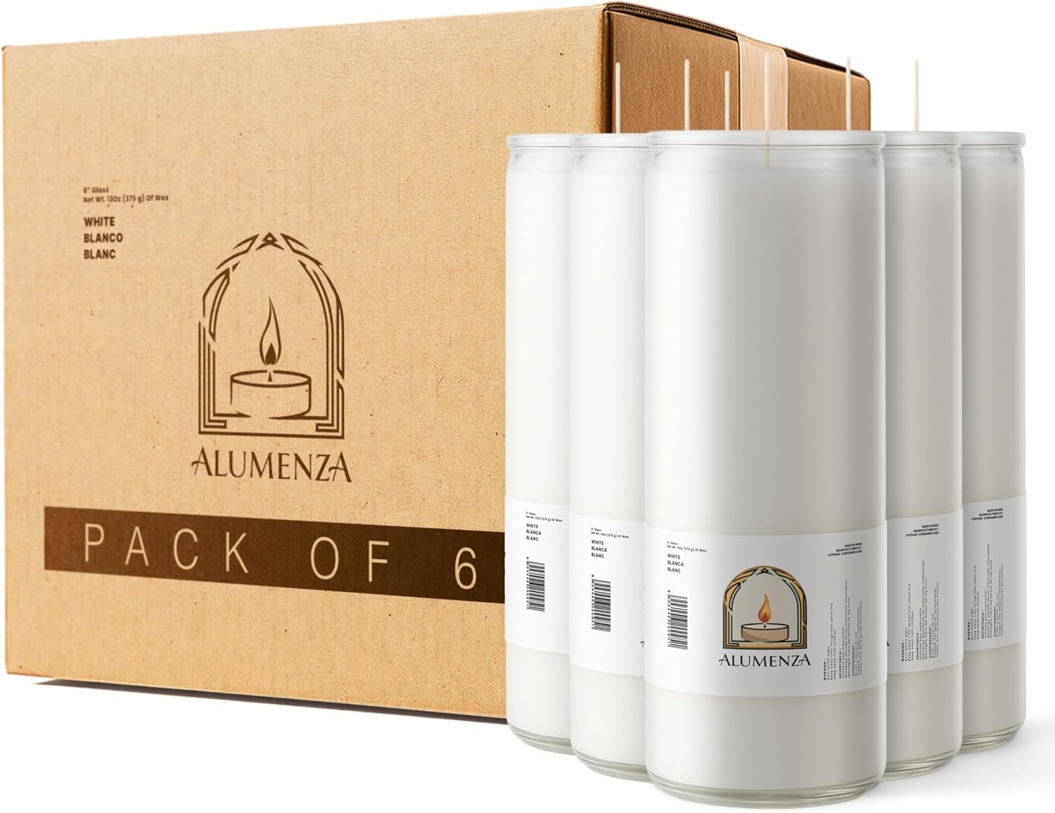 Bulk 6 Pack White 7 Day Candles in Glass Jar – Paraffin Wax, Clean Burning Unscented | Vela Blancas Devotional Prayer Pillar Candle for Home, Memoria, Spells, Long Lasting