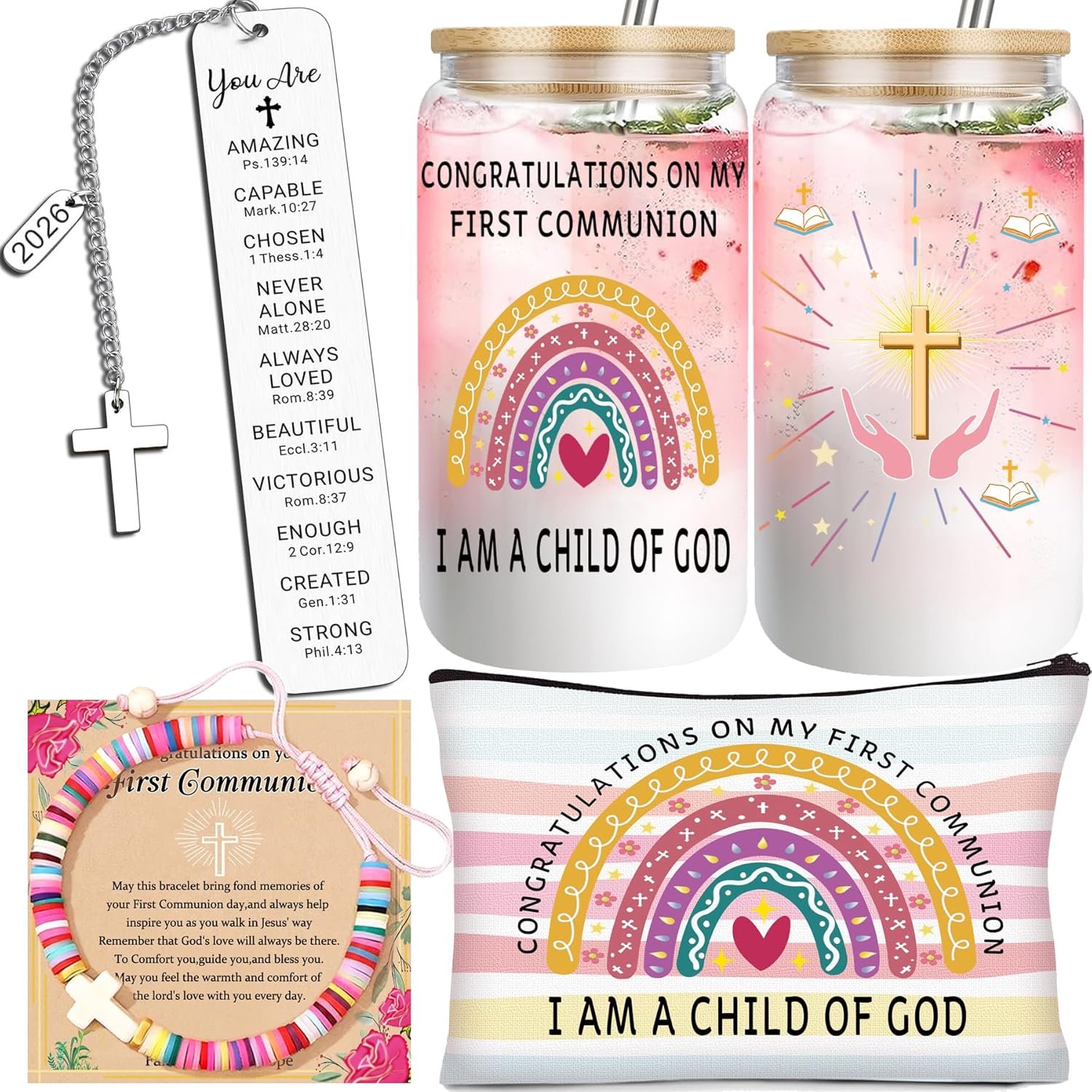 First Communion Gifts for Girls, Religious Baptism Christian Confirmation Gift for Girls, Graduation Birthday Gifts Stocking Stuffers for Girl, First Communion Gift for Daughter Granddaughter Niece.