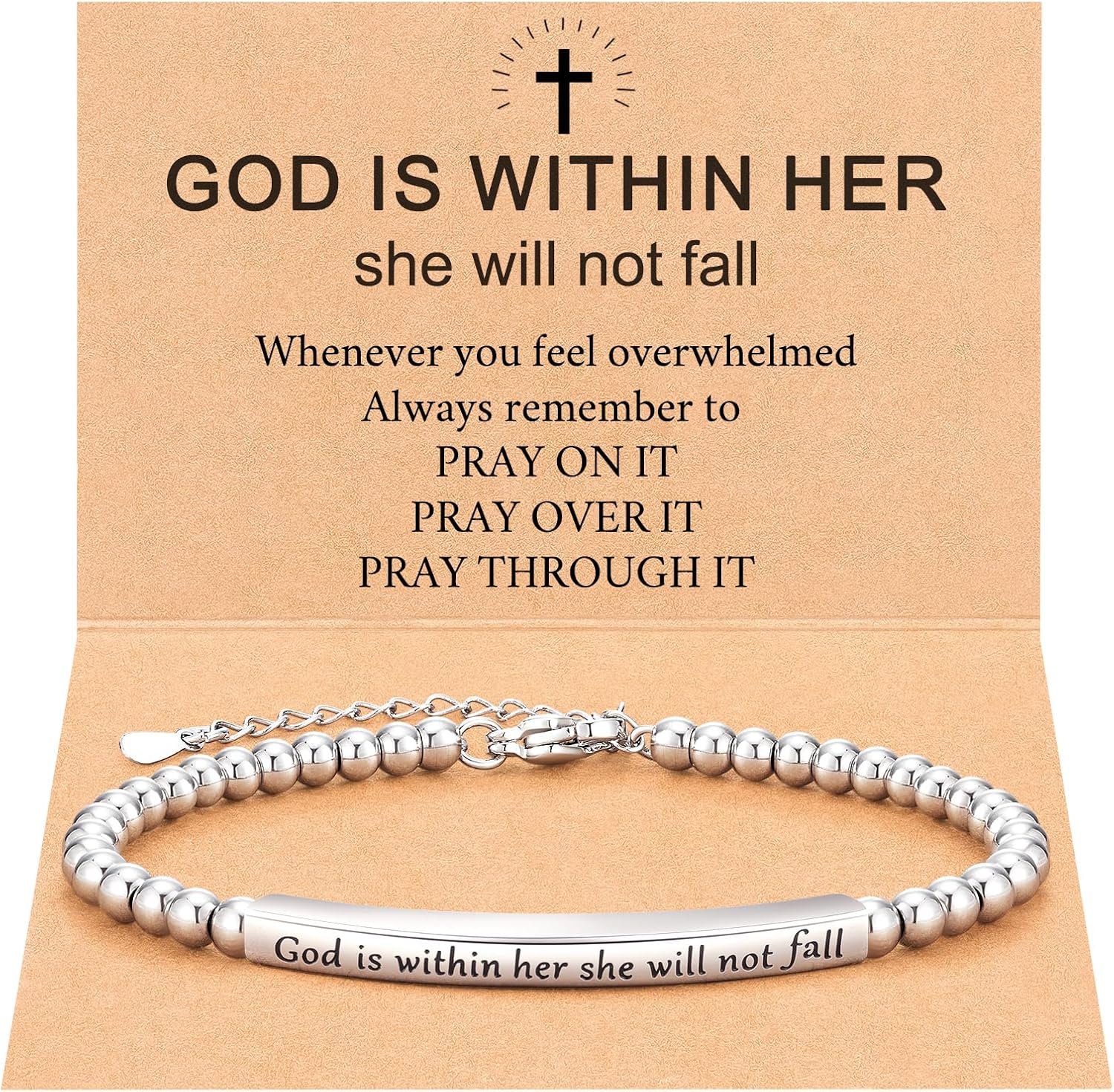 Religious Gift for Her God is Within Her She Will Not Fall Bible Verse Bracelet Gift for Her