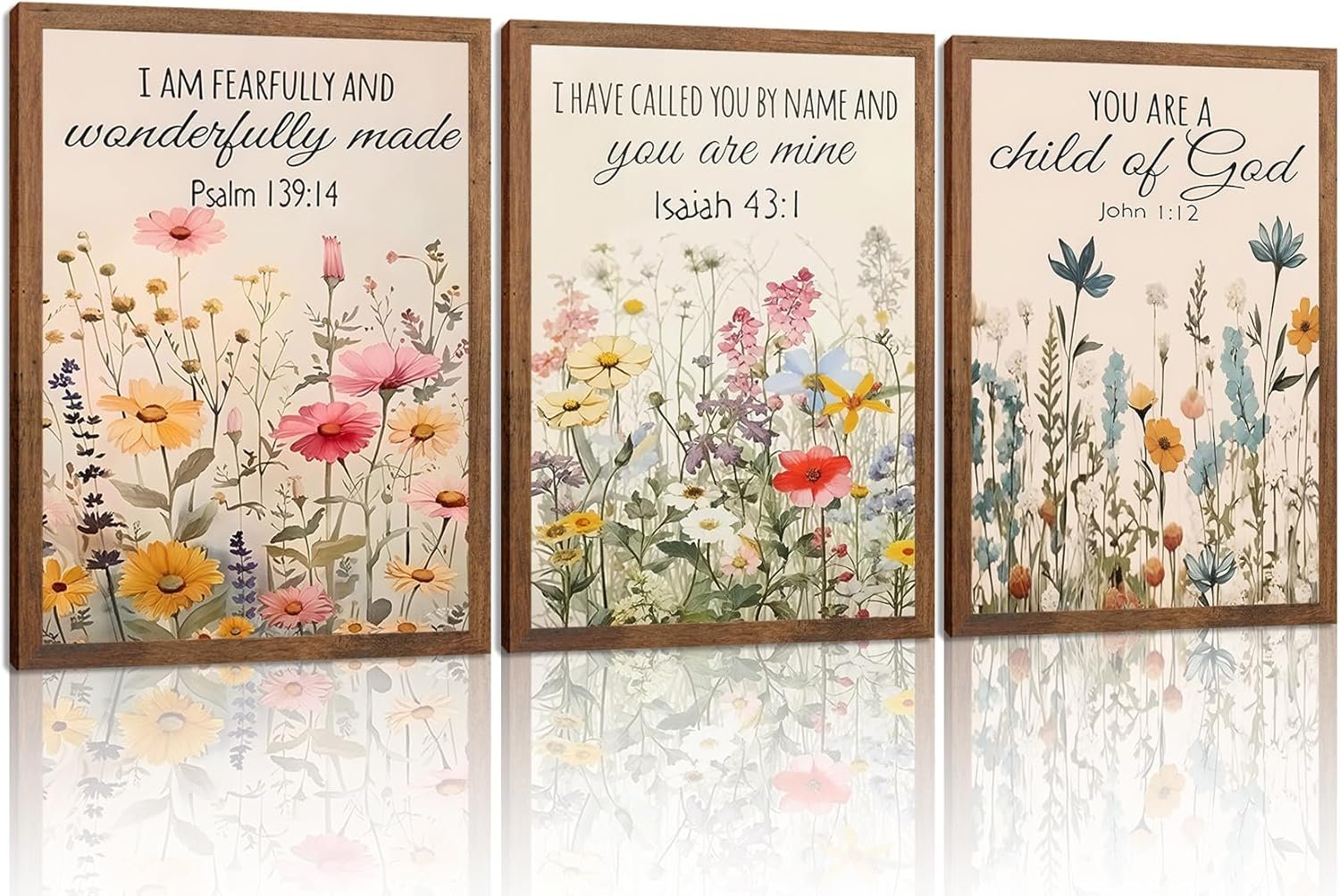 Christian Floral Bible Verse Wall Art Set of 3, Flower Canvas Wall Decor, Steadfast Love Of Lord Religious Faith Posters Prints for Prayer Room Living Room Bedroom Home Decoration 12x16in Wood Framed