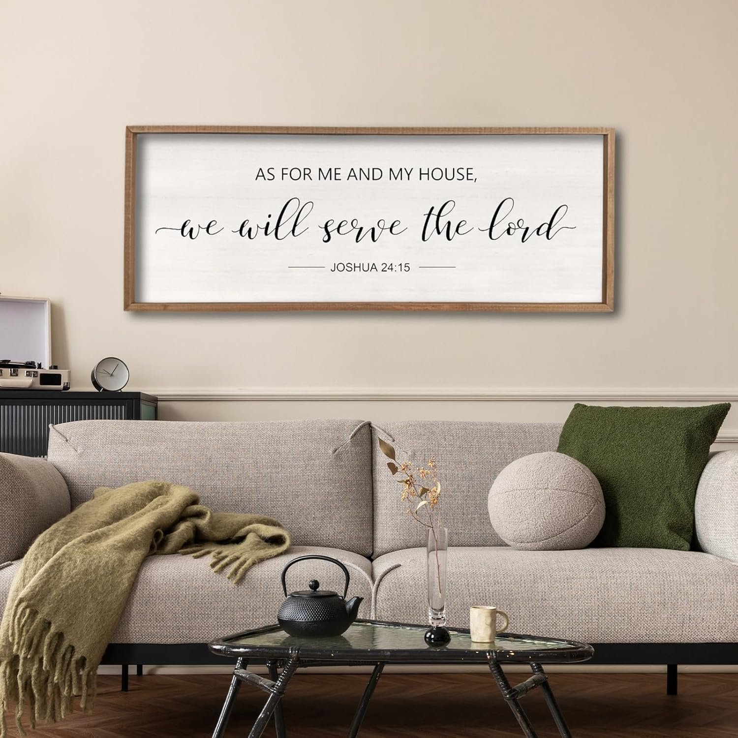 comurdyo Christian Scripture Wall Decor As For Me And My House We Will Serve The Lord Sign 32×12 Inch Joshua 24:15 Bible Verse Plaque for Bedroom Above Bed Large Wood Framed Wall Art (Wood)