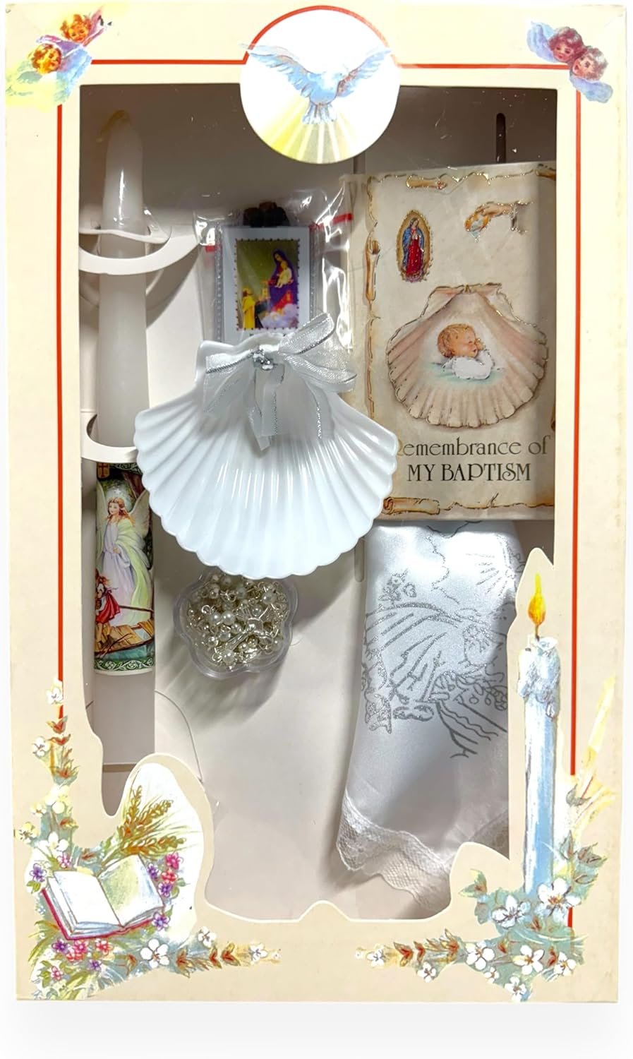 Boys or Girls Christening Baptism Candle Box Gift Set Shell Missal in English