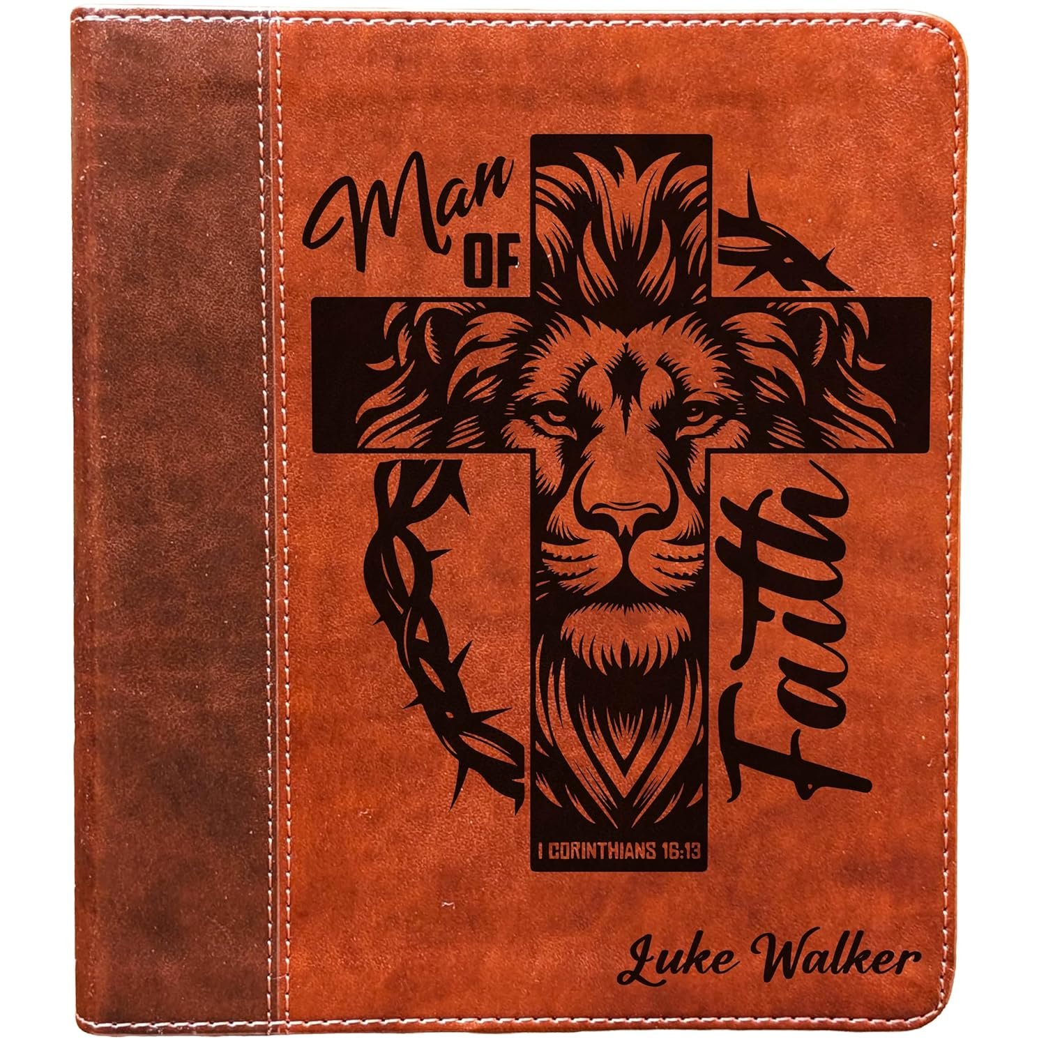 Personalized ESV Journaling Bible – Brown/Tan TruTone Faux Leather Timeless Design | English Standard Version Single-Column Bible with 2″ Ruled Margins for Notes & Prayers (Lion Man of Faith)