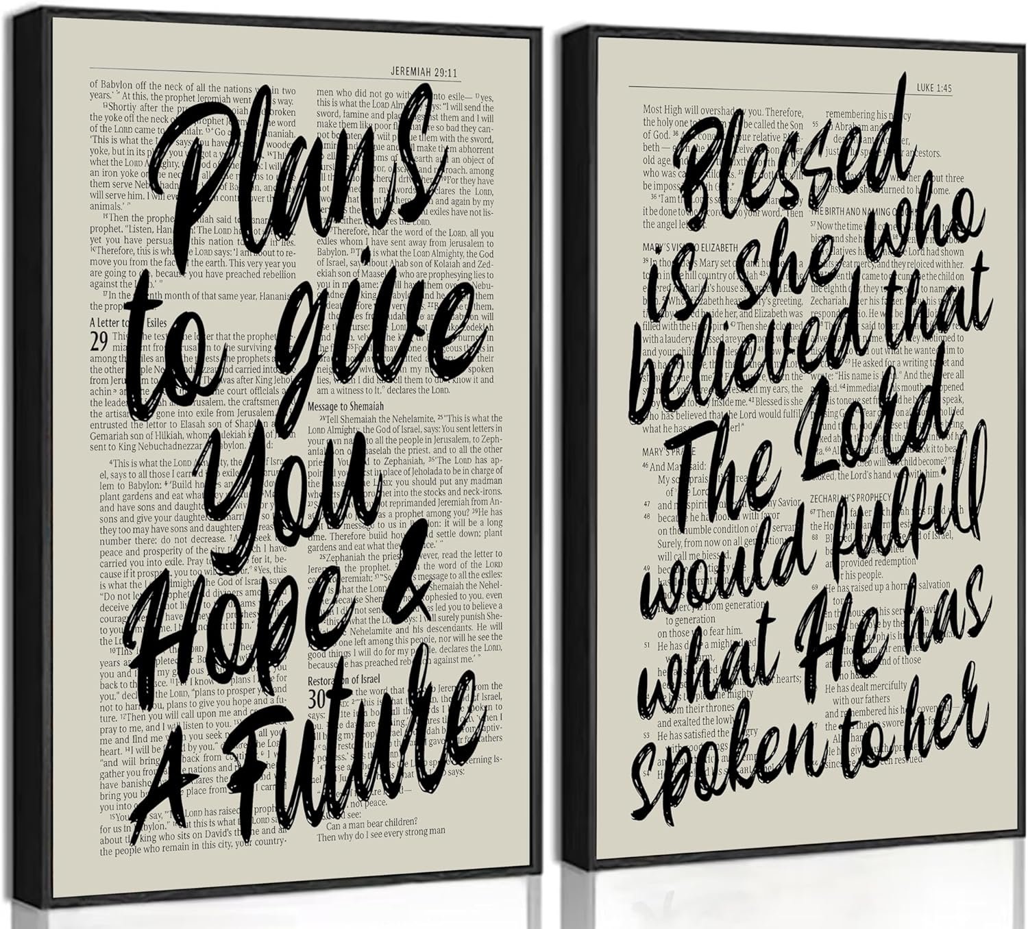 Wavkkey 2Pcs Bible Verse Wall Art Vintage Christian Scripture Newspaper Posters Paintings Wall Decor Canvas Prints Artwork for Bedroom Office Apartment Home Decoration Unframed