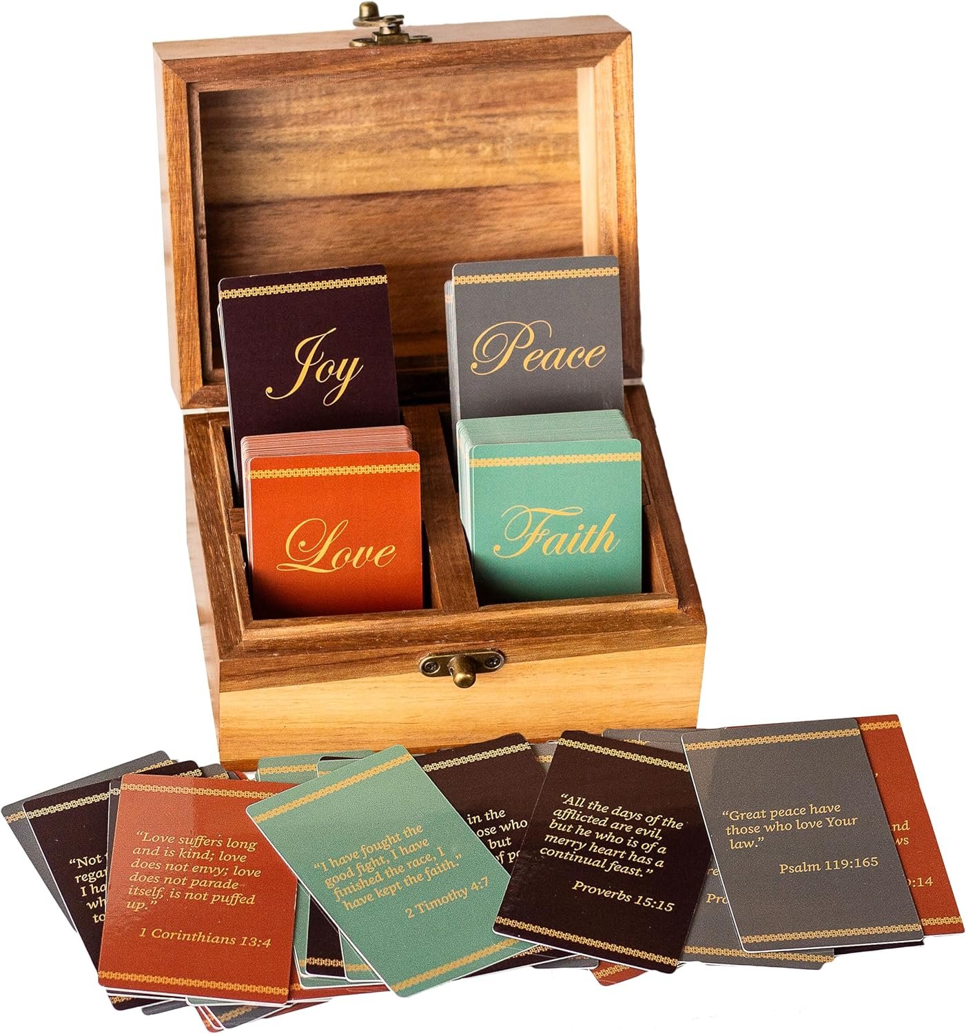 Bible Verse Box with 200 NKJV Scripture Cards, Christian Gifts for Women and Men, Acacia Wood Religious Gift for Baptism, Confirmation, Birthday and Sympathy