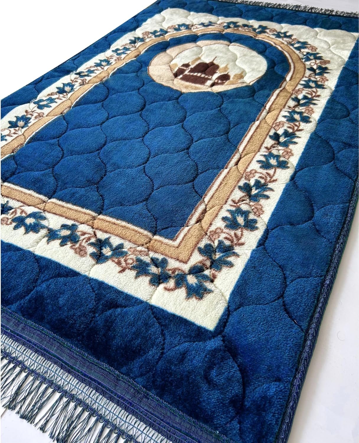 Prayer Rug Muslim Mat Islamic – Very Thick Prayer Rug Sajadah for Men Women with Islam Prayer Beads for Eid Travel Ramadan, Soft and Luxury (R_Blue)